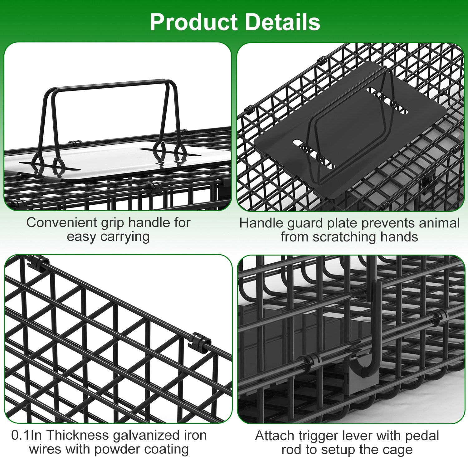26in Single Door Live Animal Cage Trap For Animals Under 5LBS Easy To Setup Humane Galvanized Iron Trap Cage For Small Cats Rabbits Squirrels Moles Ch