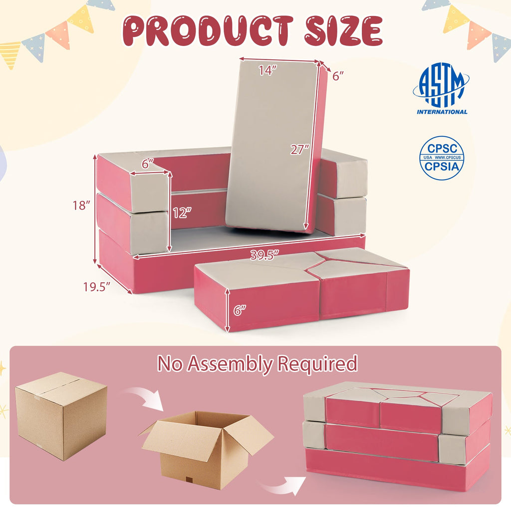 8-Piece 4-in-1 Kids Climb and Crawl Foam Playset-Pink