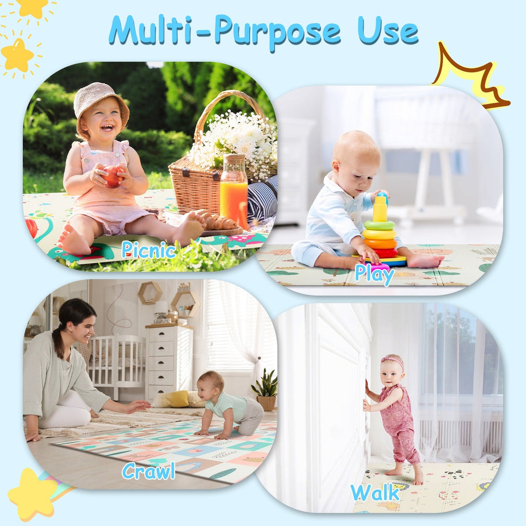 5.9x6.5FT Foldable Baby Play Mat Extra Large Waterproof Activity Playmat For Floor With Carrying Bag Reversible Foam Baby Mat For Babies Toddlers Infa