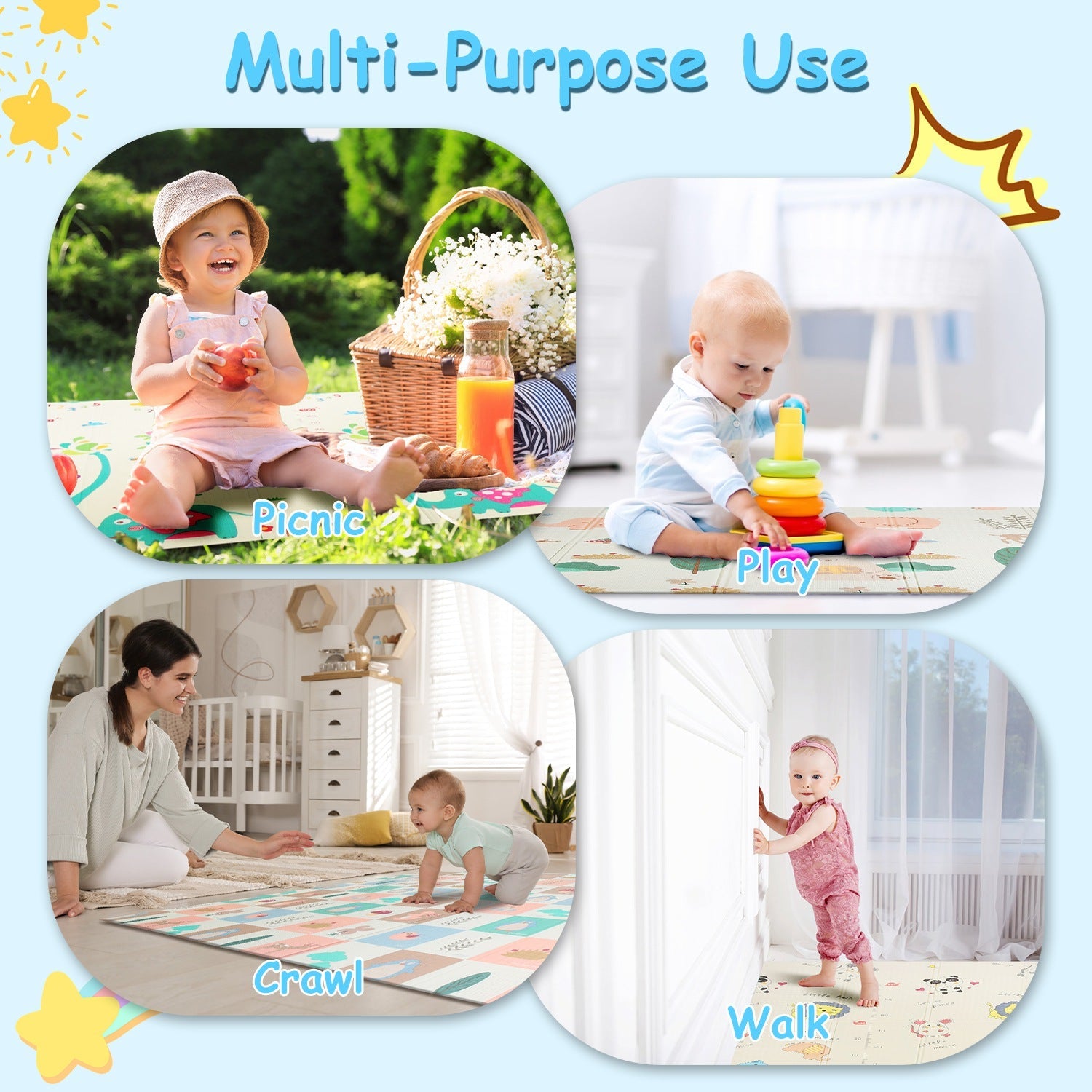 5.9x6.5FT Foldable Baby Play Mat Extra Large Waterproof Activity Playmat For Floor With Carrying Bag Reversible Foam Baby Mat For Babies Toddlers Infa