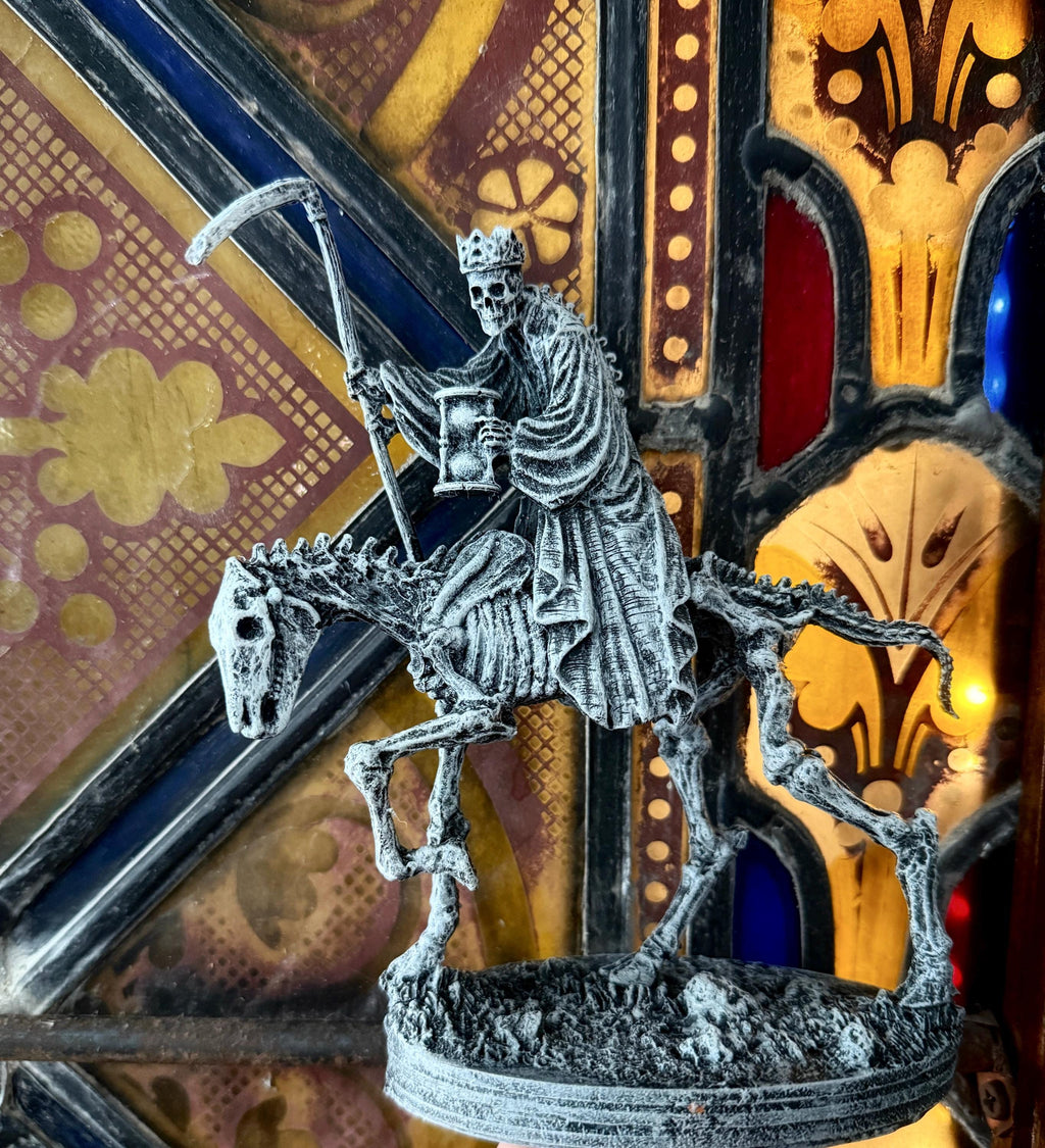 Triumph of Death: Grim Reaper on Skeletal Horse Statue, Hand Painted Resin Figurine, Horror Art |Gift for Gothic and Dark Fantasy Collectors