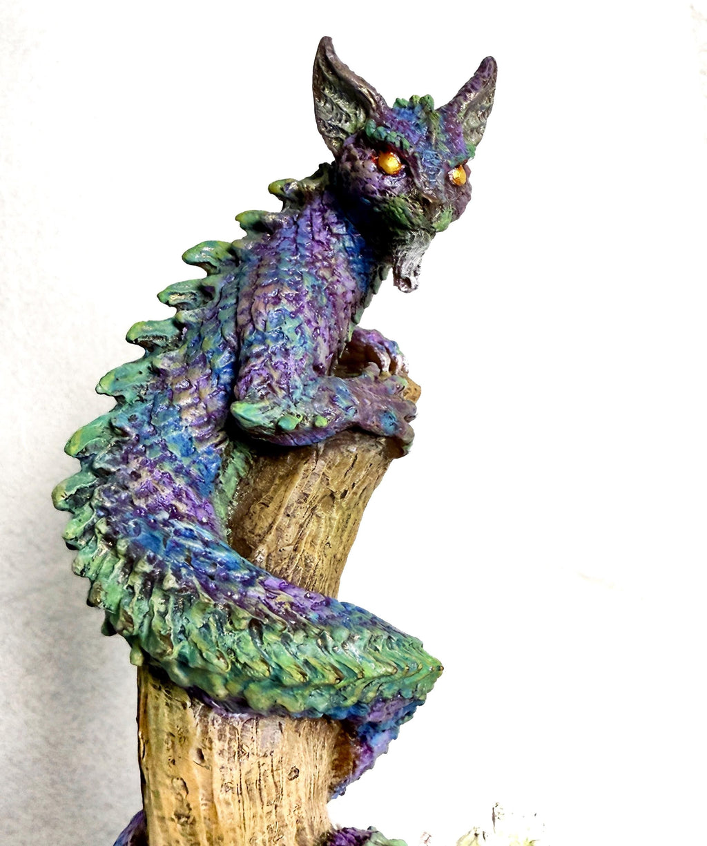 Tatzelwurm/ Dragon Cat Statue, Full Color Resin Sculpture | Mythical Creature Figurine | Unique Legendary Cat Figurine. Fantasy Art Decor