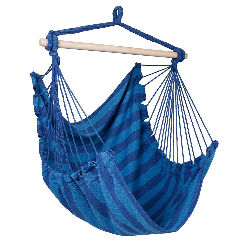 Hammock Hanging Chair Canvas Porch Patio Swing Seat Portable Camping Rope Seat Wooden Stick Hammock Chair with 2 Pillows 265LBS Load-bearing