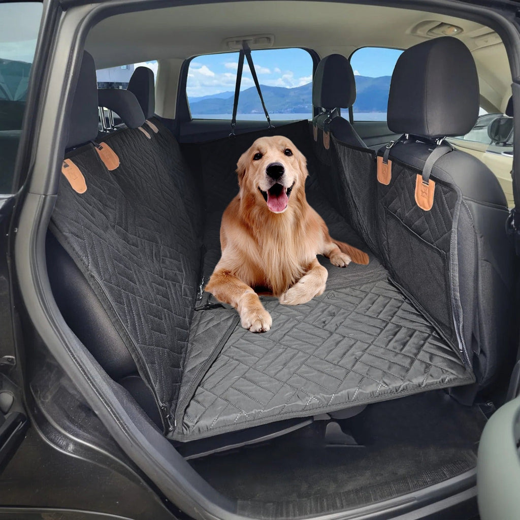 Dog Car Seat Cover For Back Seat Waterproof Oxford Cloth Seat Cover Hammock Non-Slip Scratchproof Back Seat Extender with Side Flap Mesh Window Storag