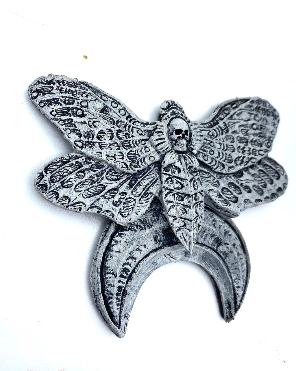 Death's Head Moth Magnet, Hand Painted Resin Sculpture | Gothic Fantasy Decor | Death Moth Magnet for Fantasy and Gothic Decor