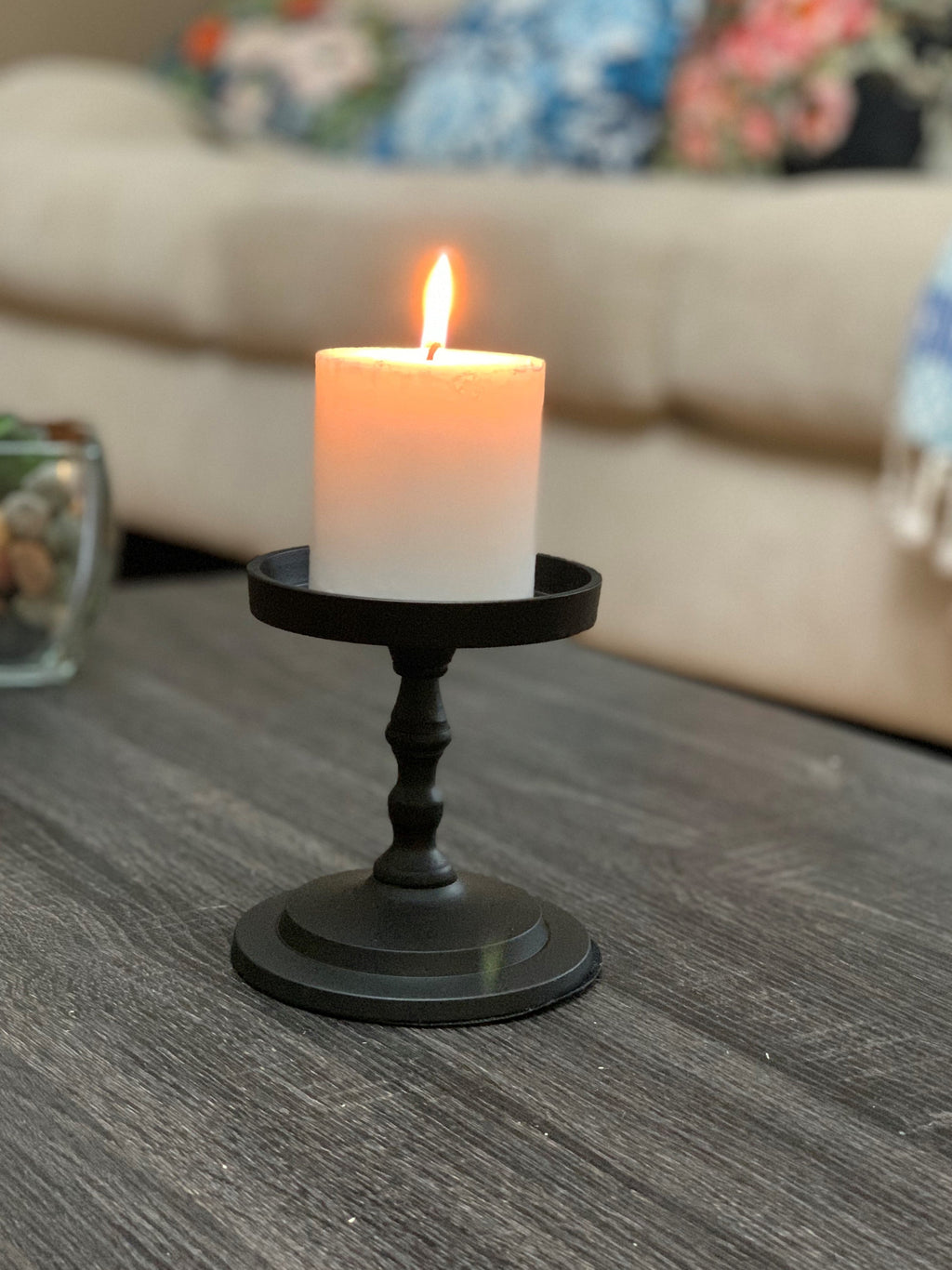 Vibhsa Pillar Candle Holder | Matte Black, 4.5"H, Fits 3.5" Candles