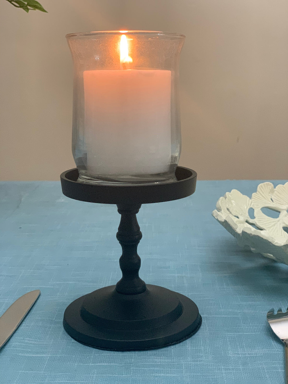 Vibhsa Pillar Candle Holder | Matte Black, 4.5"H, Fits 3.5" Candles
