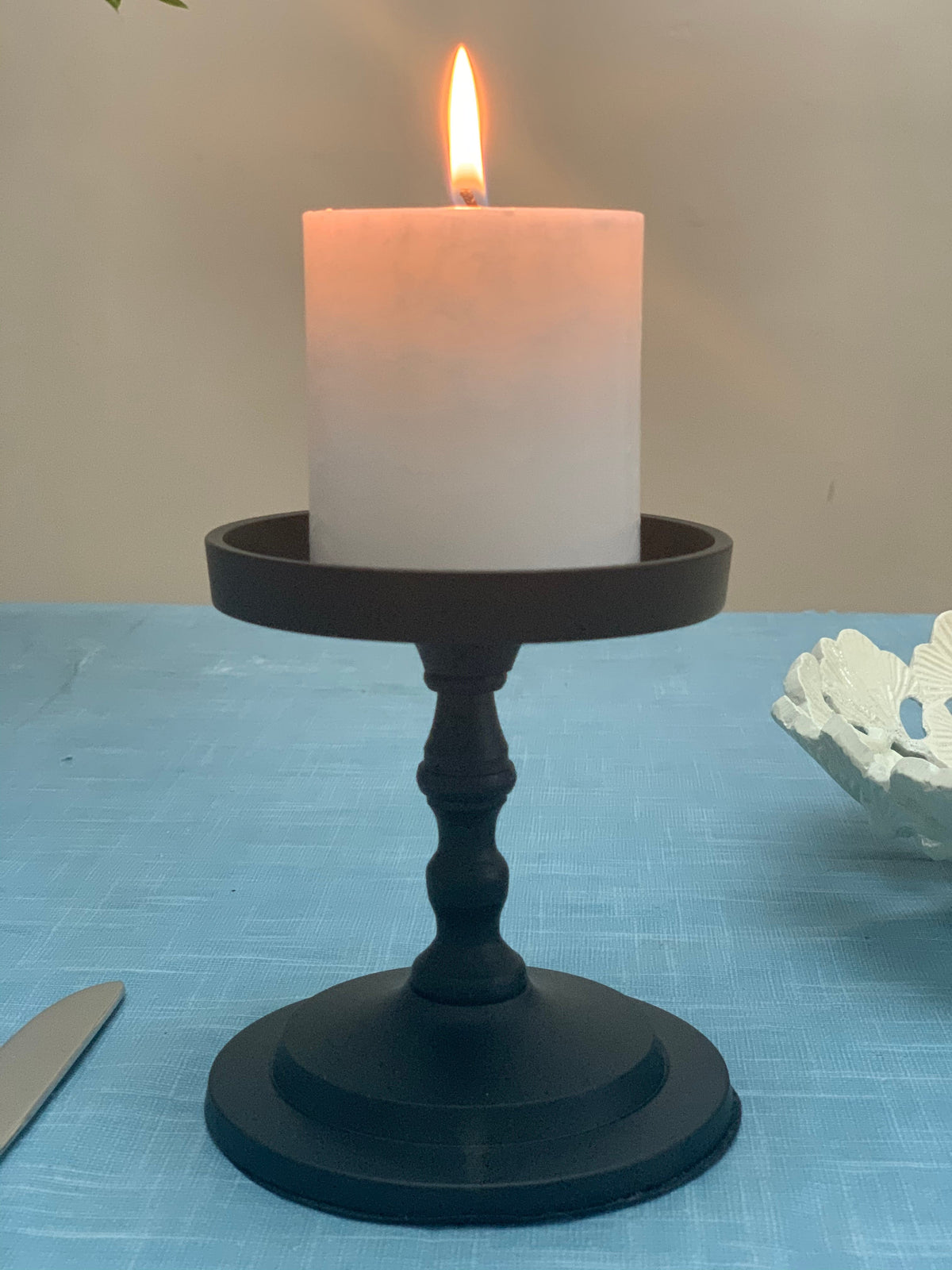Vibhsa Pillar Candle Holder | Matte Black, 4.5"H, Fits 3.5" Candles