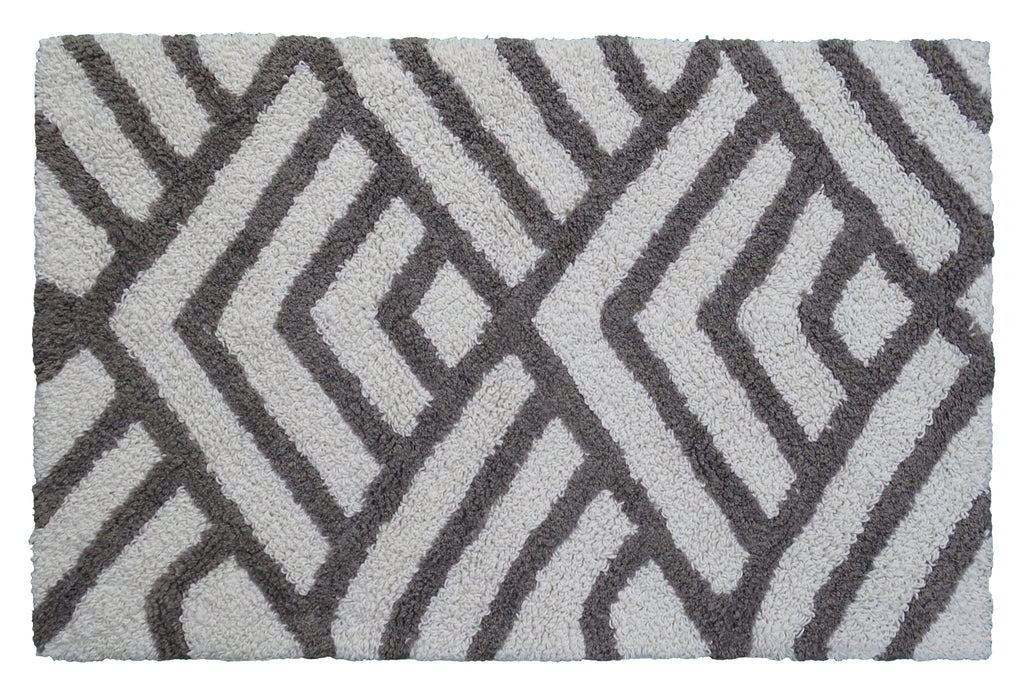 CHICOS HOME Bath Rug Geometric Pattern in Grey & Ivory