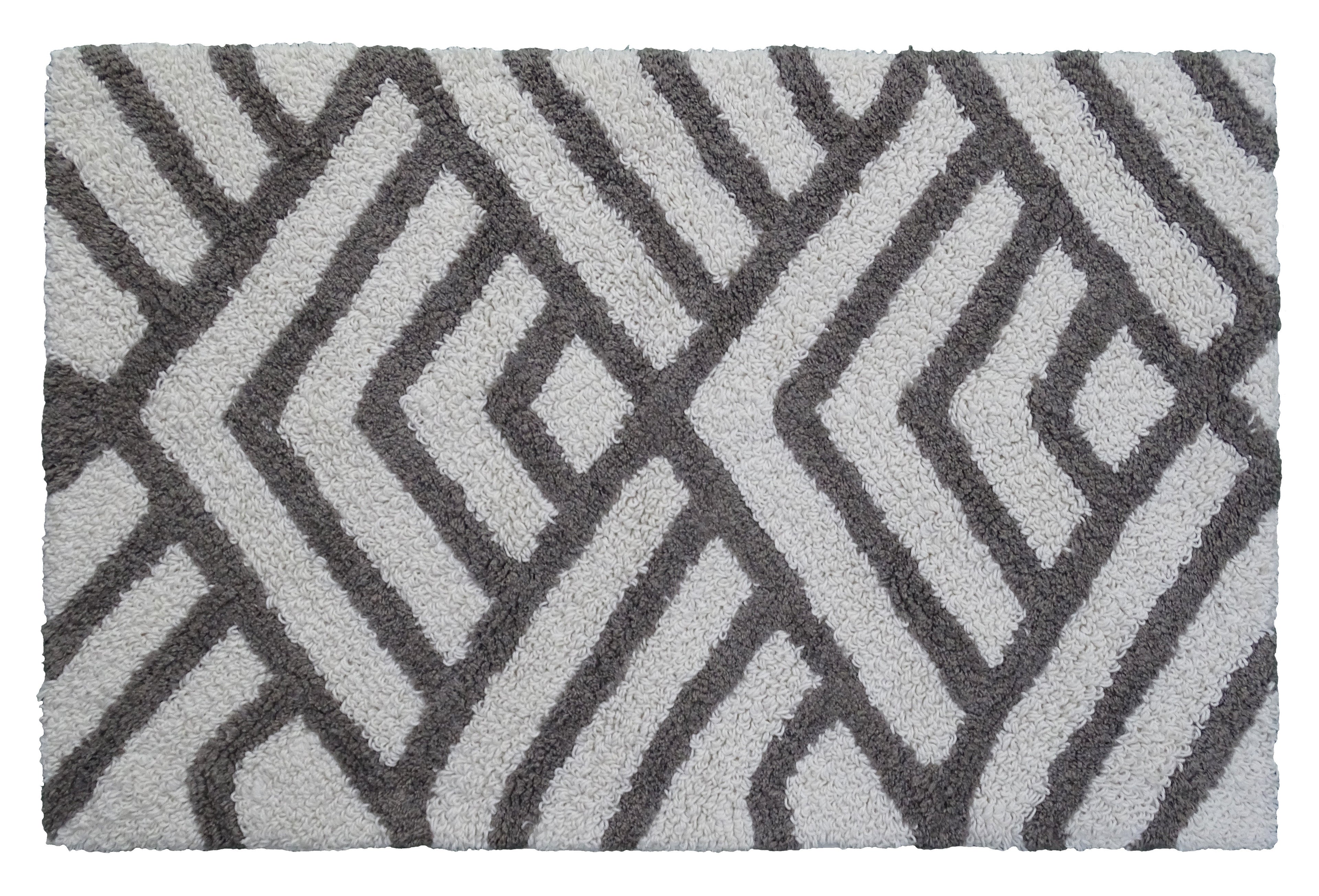 CHICOS HOME Bath Rug Geometric Pattern in Grey & Ivory