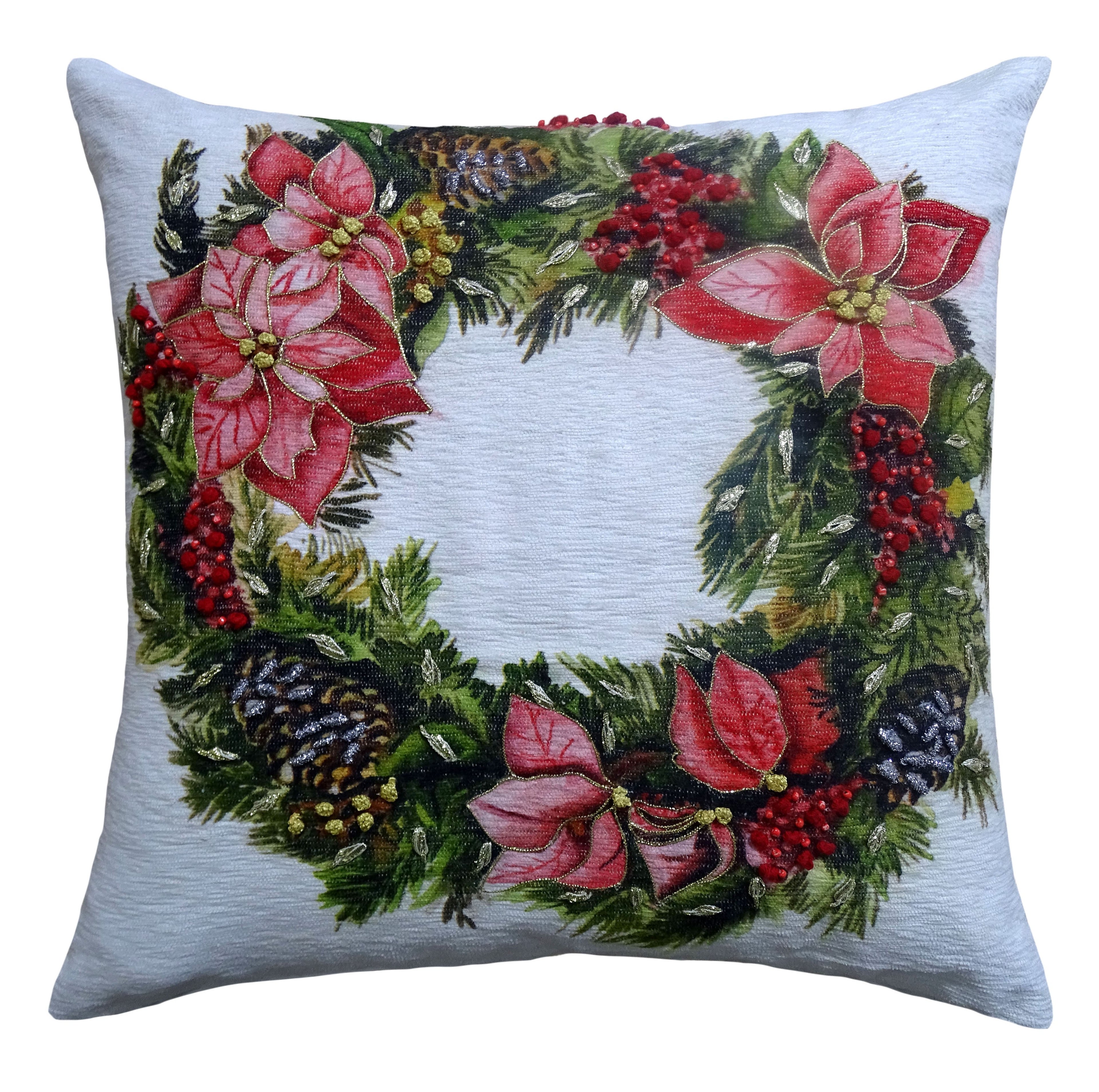 Christmas Wreath Decorative Throw Pillow 20" x 20"