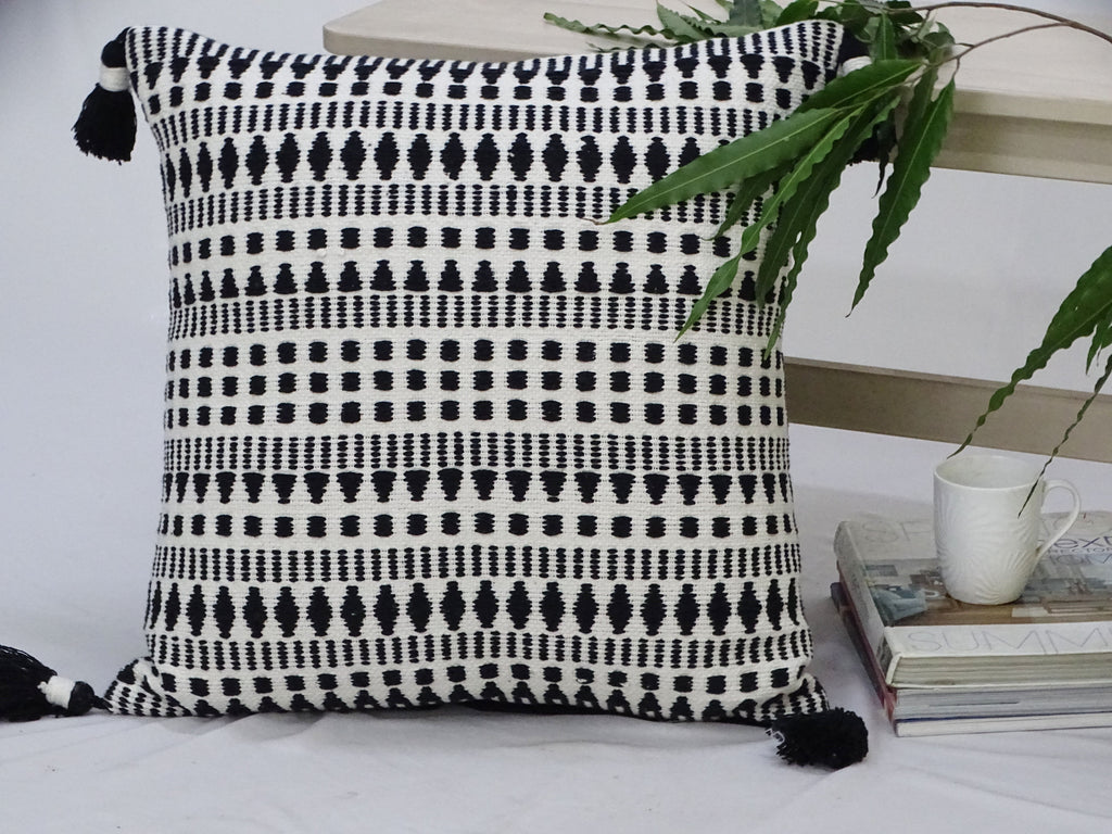 Black 22" X 22" Throw Pillow for couch with Tassels-Winter