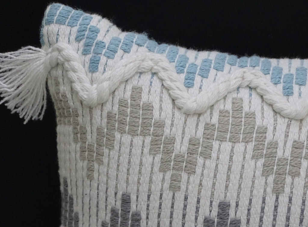 Chevron Throw Pillow for Sofa with Braid and Tassels 14"x24"