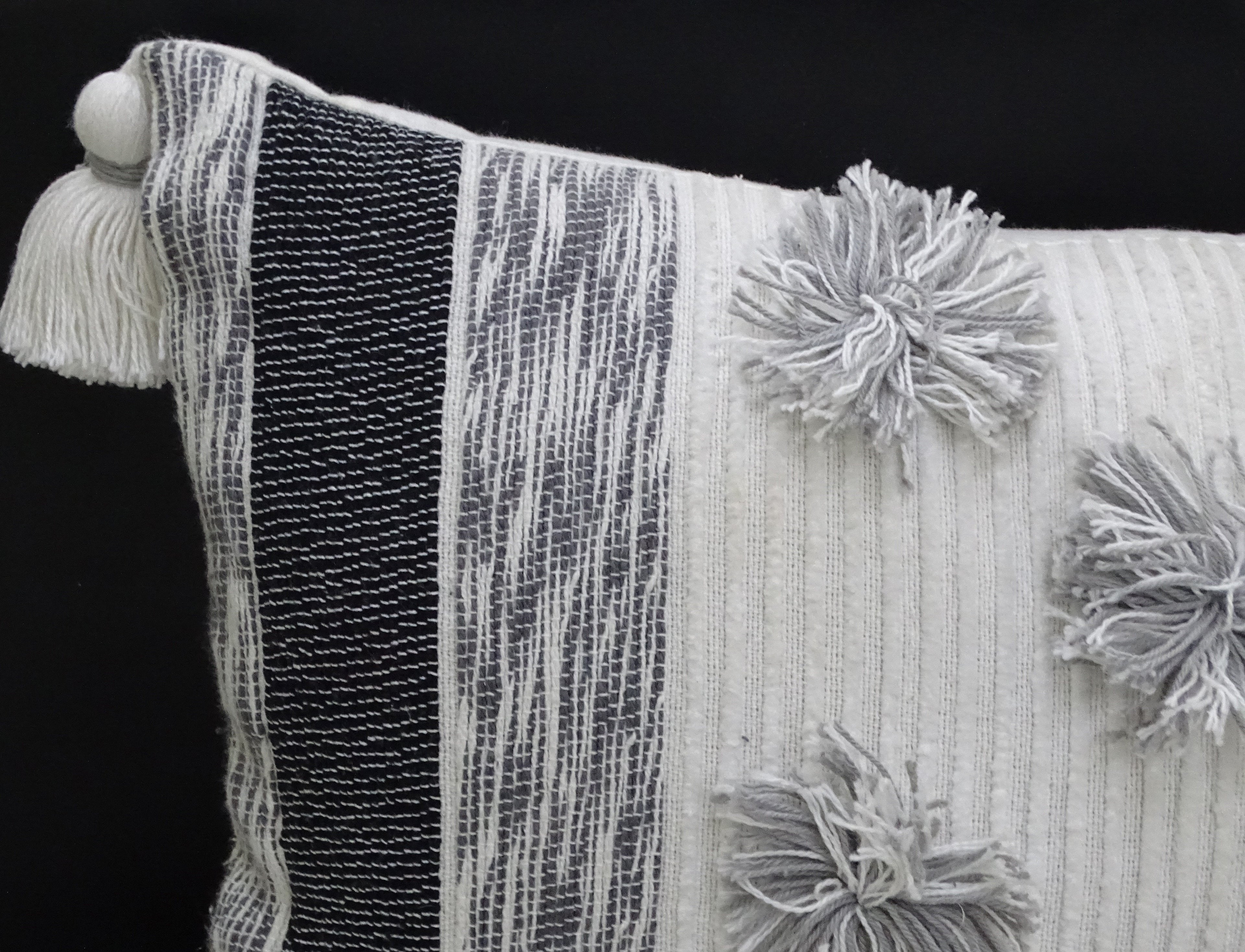 Melange Striped Throw Pillow with Large Poms and Tassels 14"x24"