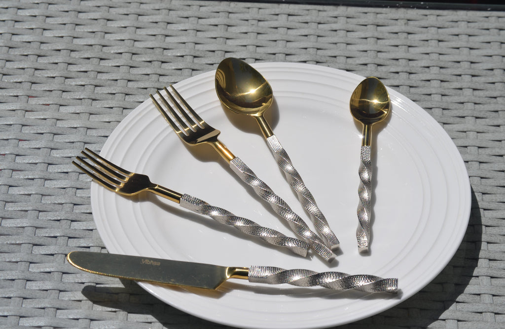Golden Stainless Steel Flatware Set of 20 PC (Twsited)