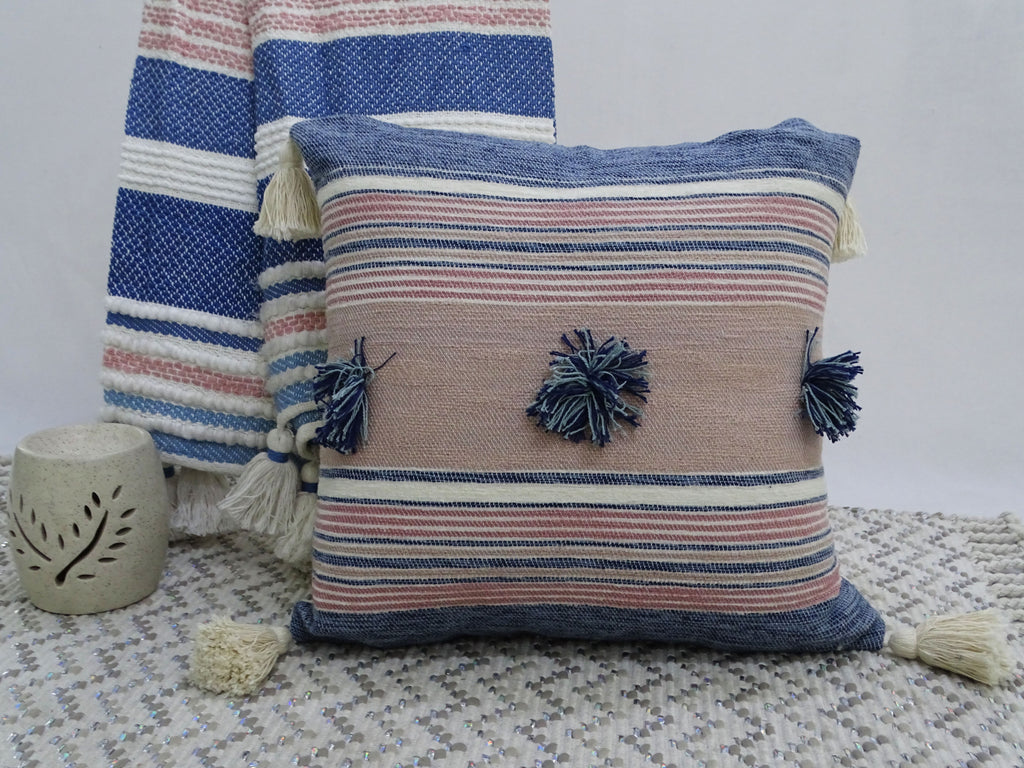 Throw Pillow with Tassels and Pom-Poms 20" x 20" Insert Included