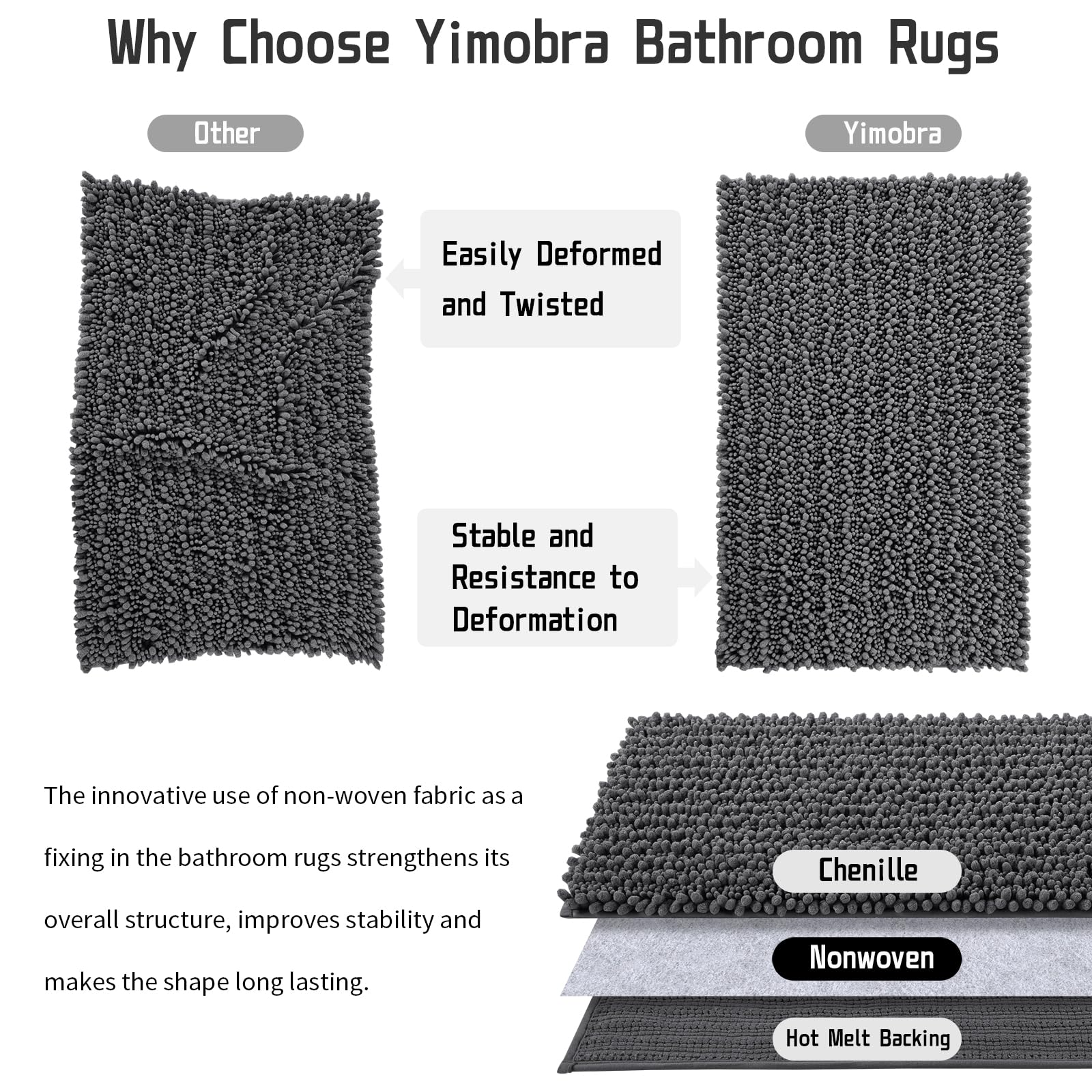 Chenille Bath Mat, 55"x24", Dark Gray