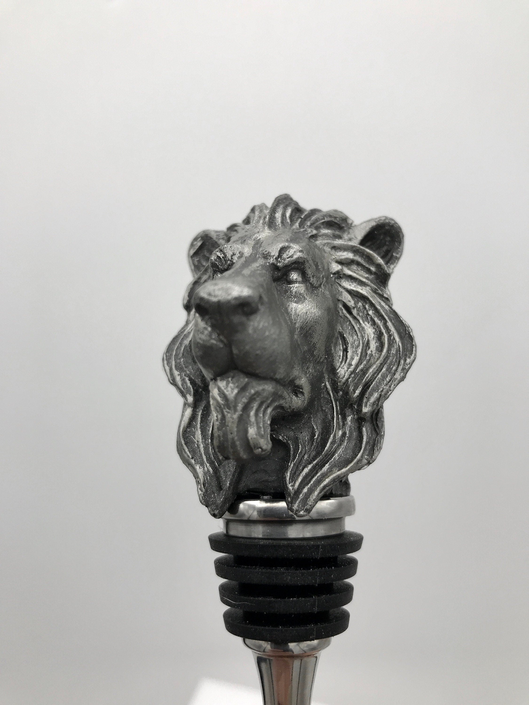 Lion Head Winestopper, Hand Sculpted Resin, Mythic Fantasy Art Barware | Gothic Lion Bottle Stopper | Fantasy Wine and Barware Gift