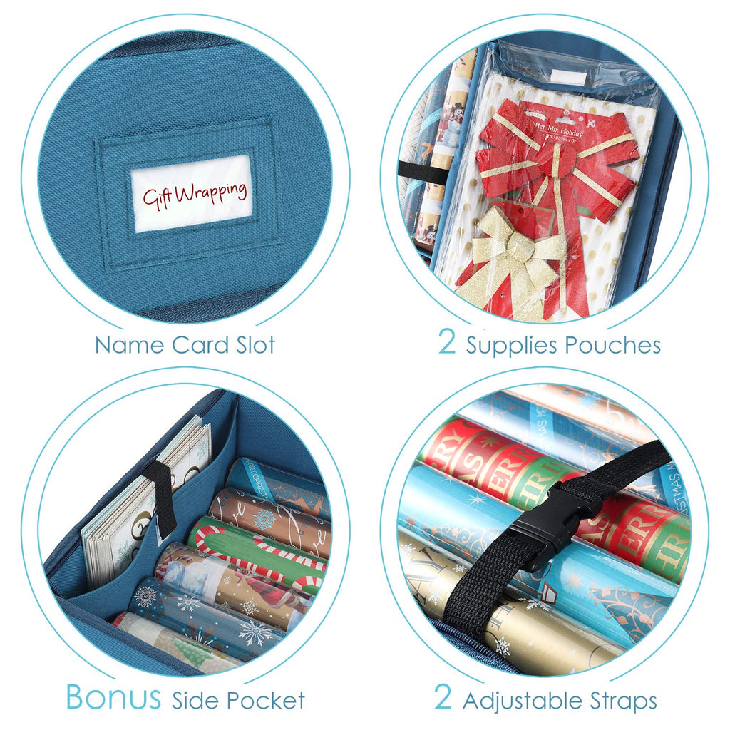 Wrapping Paper Organizer Storage Containers, w/ Pockets - Rolls, Ribbons, & Bows
