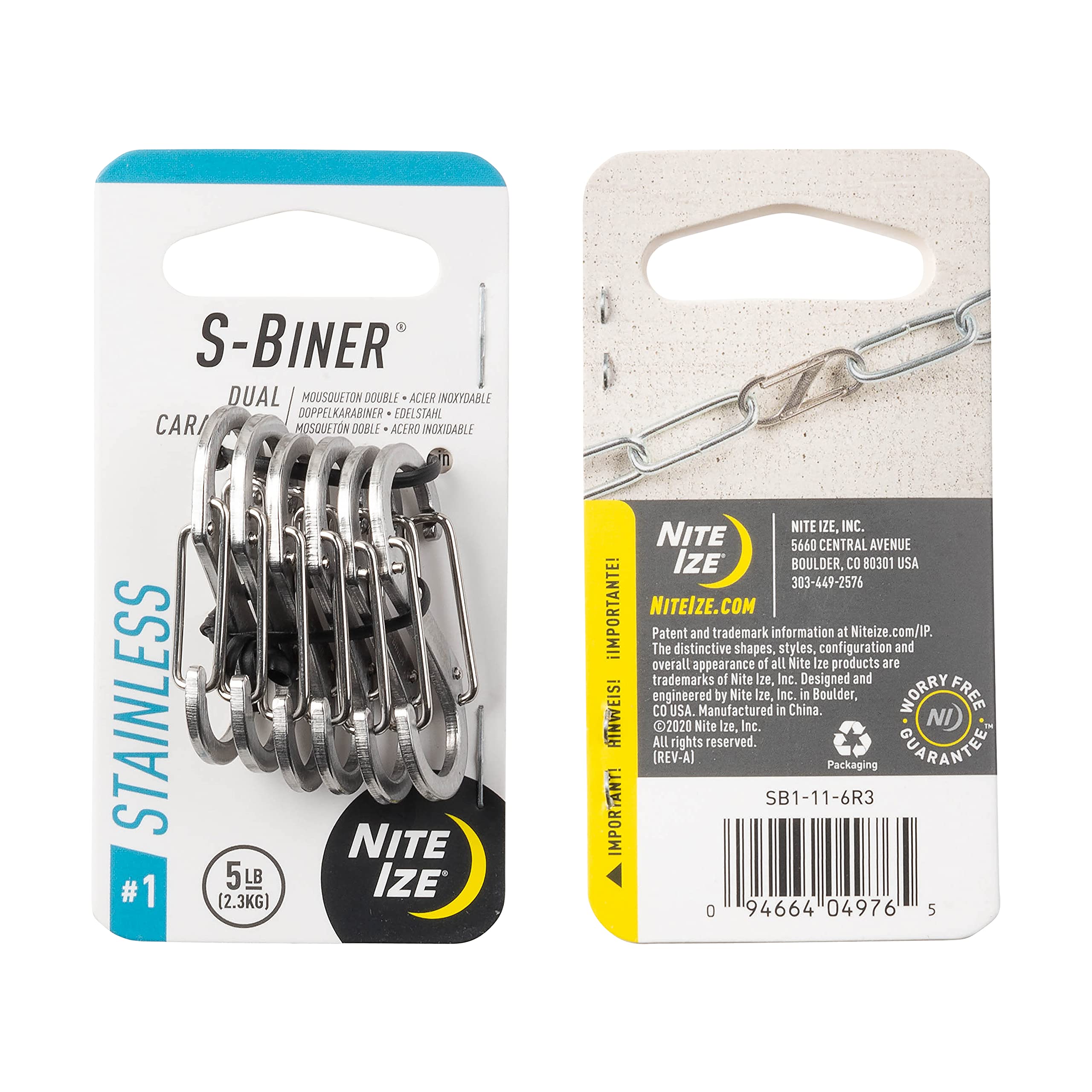 Nite Ize SB1-11-6R3 S-Biner Dual Carabiner, Size #1, Stainless Steel