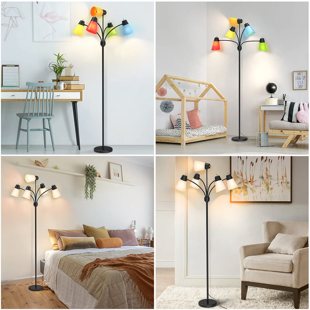 FOLKSMATE LED Floor Lamp, Medusa Multi Head Modern Tall, Rustic Black