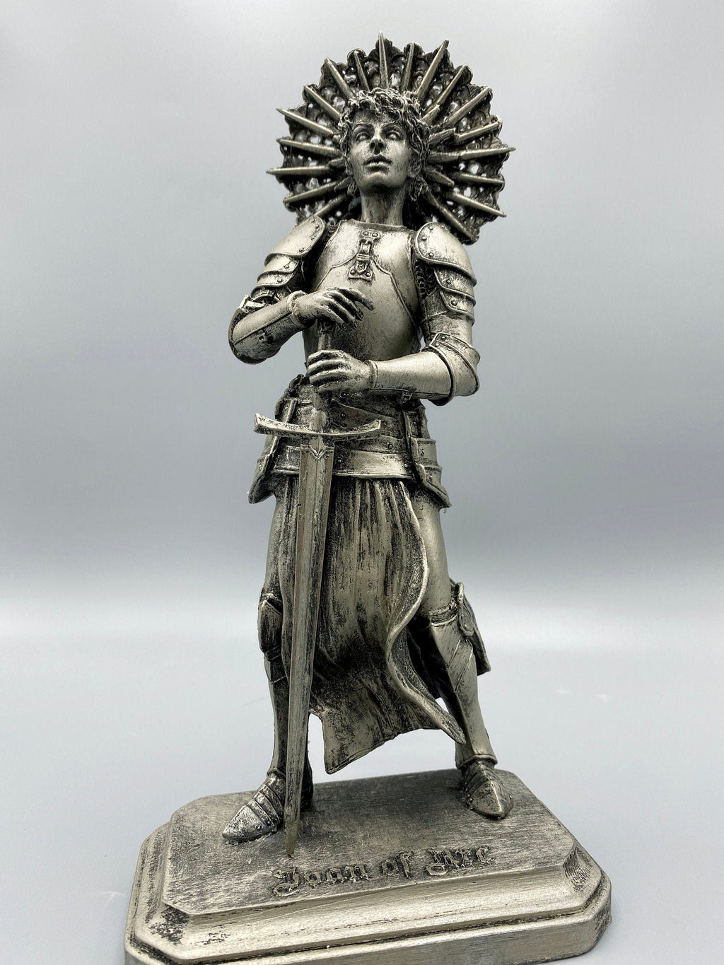 Joan of Arc Statue, Hand Painted Resin Sculpture | Medieval Warrior Saint Figurine | Feminist Icon Decor