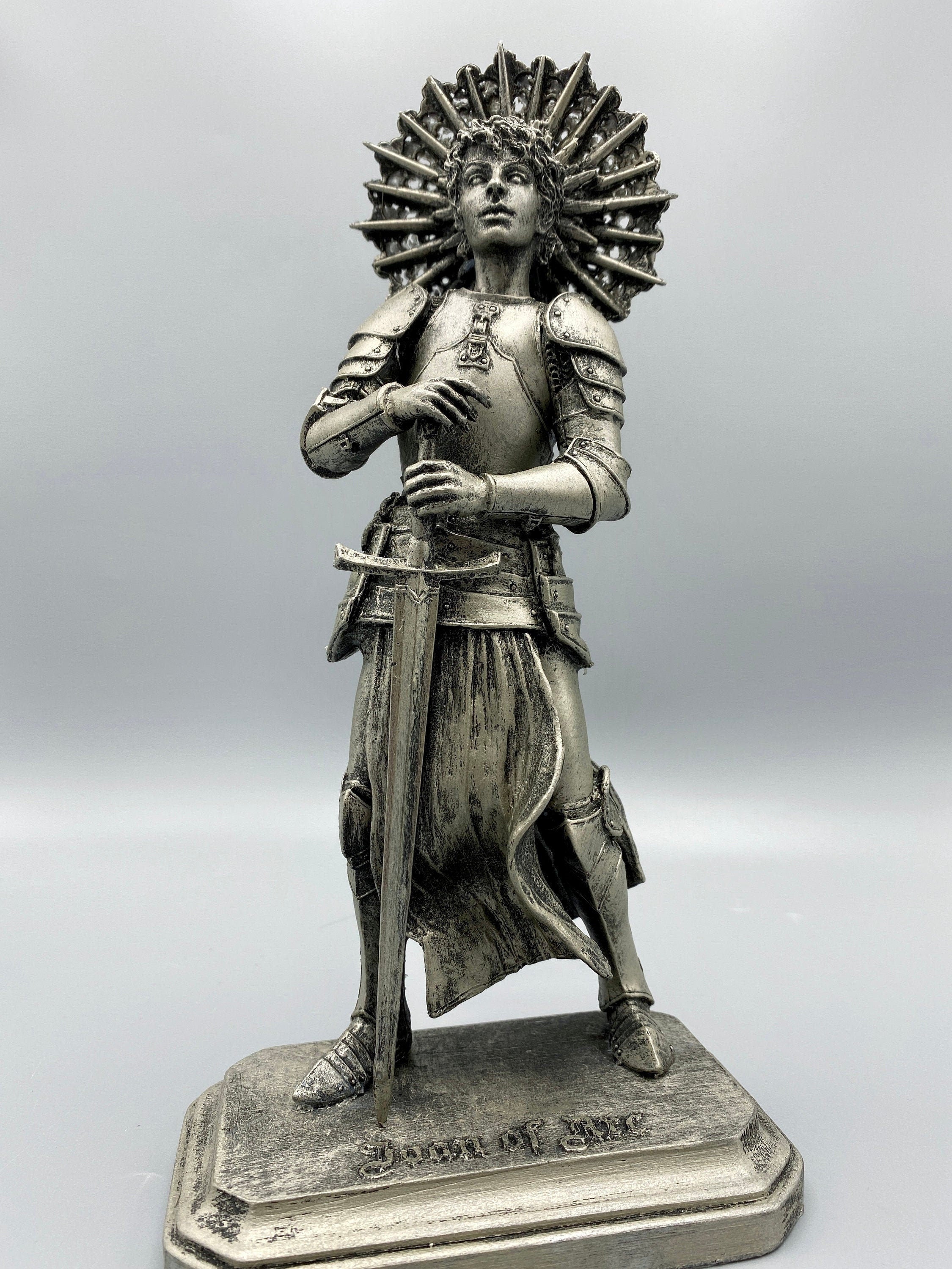 Joan of Arc Statue, Hand Painted Resin Sculpture | Medieval Warrior Saint Figurine | Feminist Icon Decor