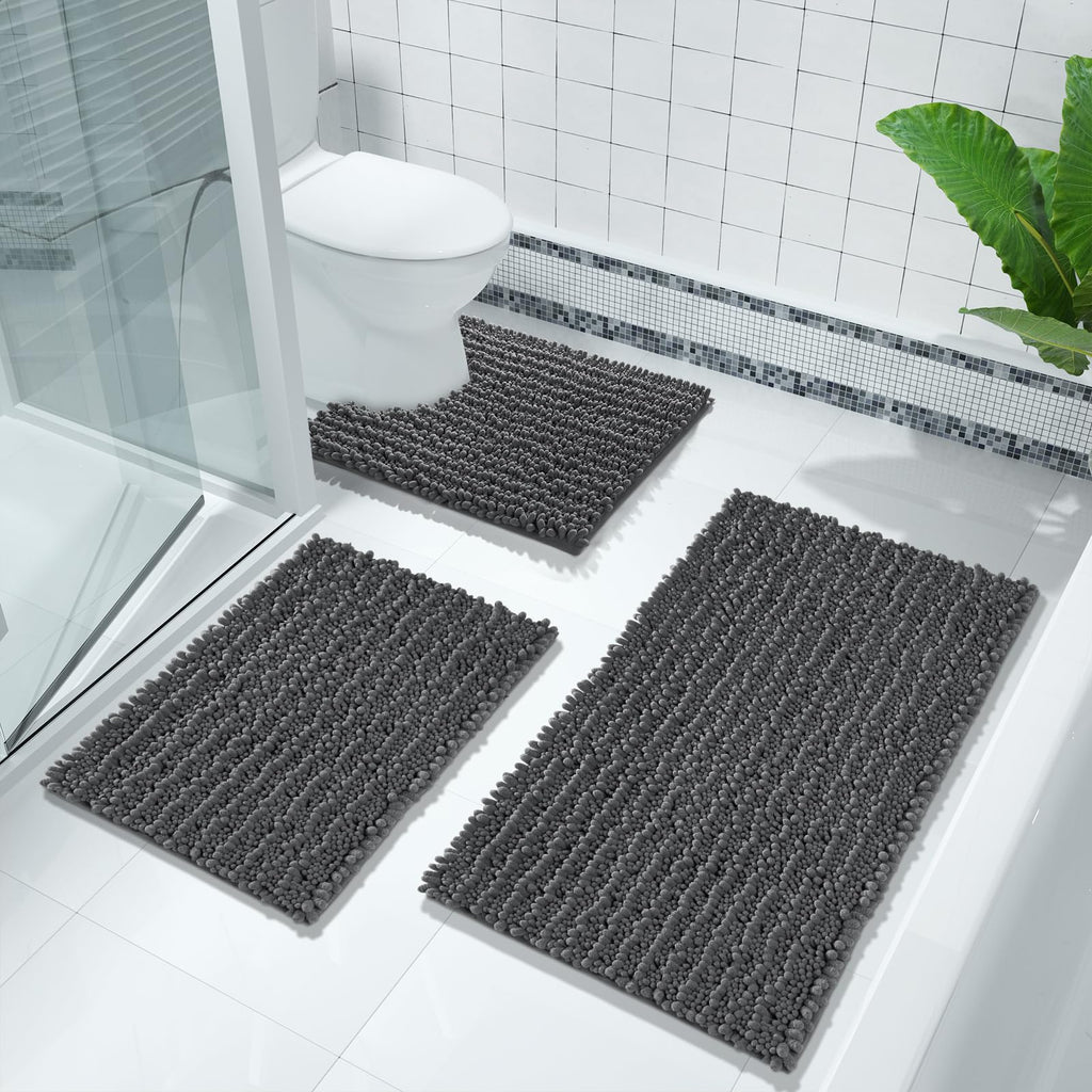 Chenille Bath Mat, 55"x24", Dark Gray