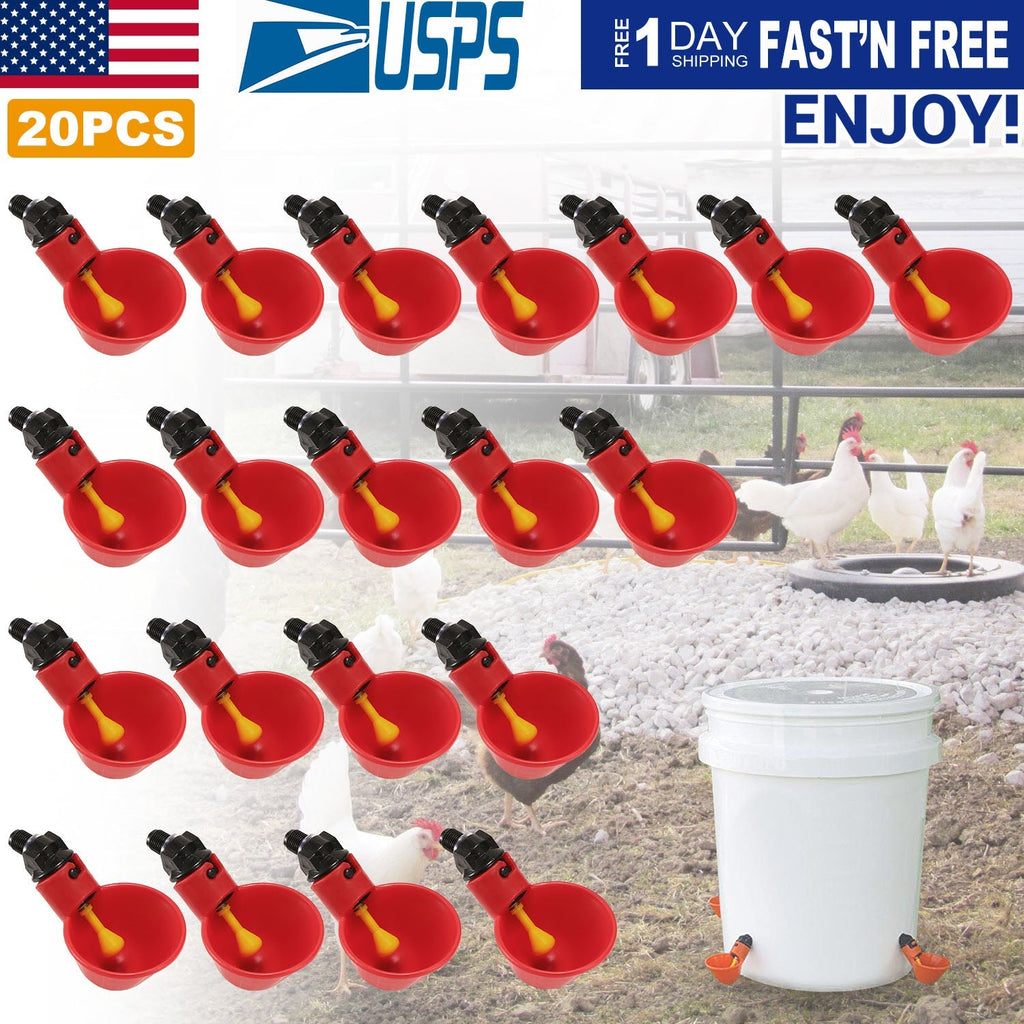 20 Pack Chicken Waterer Automatic Poultry Waterer Chicken Drinker Cups w/Mounting Joint  for Chicken Poultry