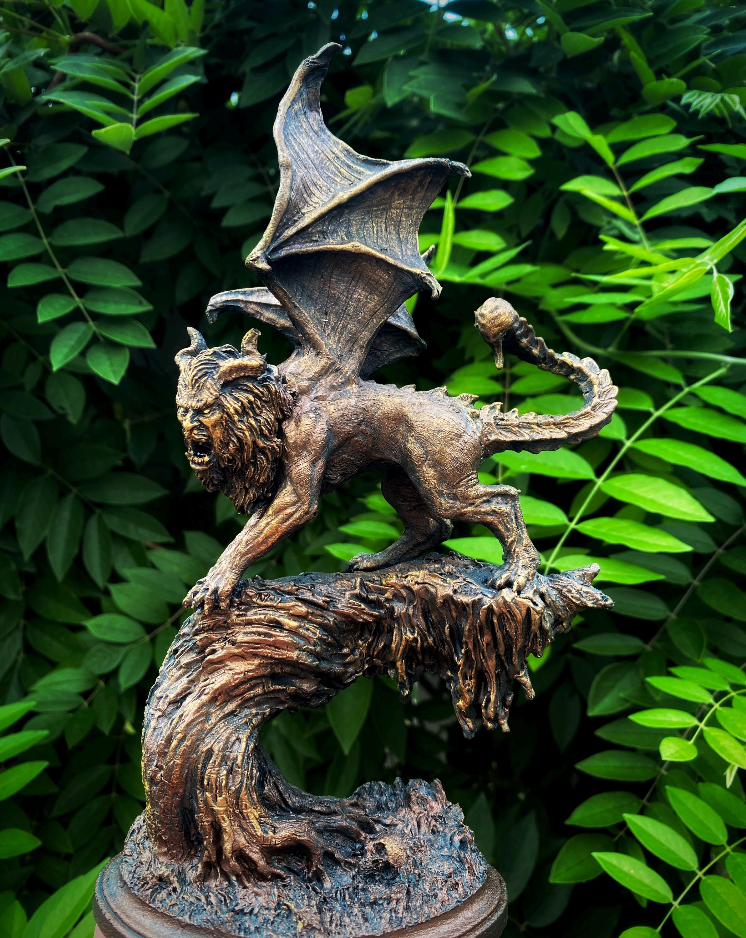 Manticore Statue, Hand Painted Resin Sculpture | Mythical Creature Figurine | Unique Legendary Manticore Monster Figurine. Fantasy Art Gift