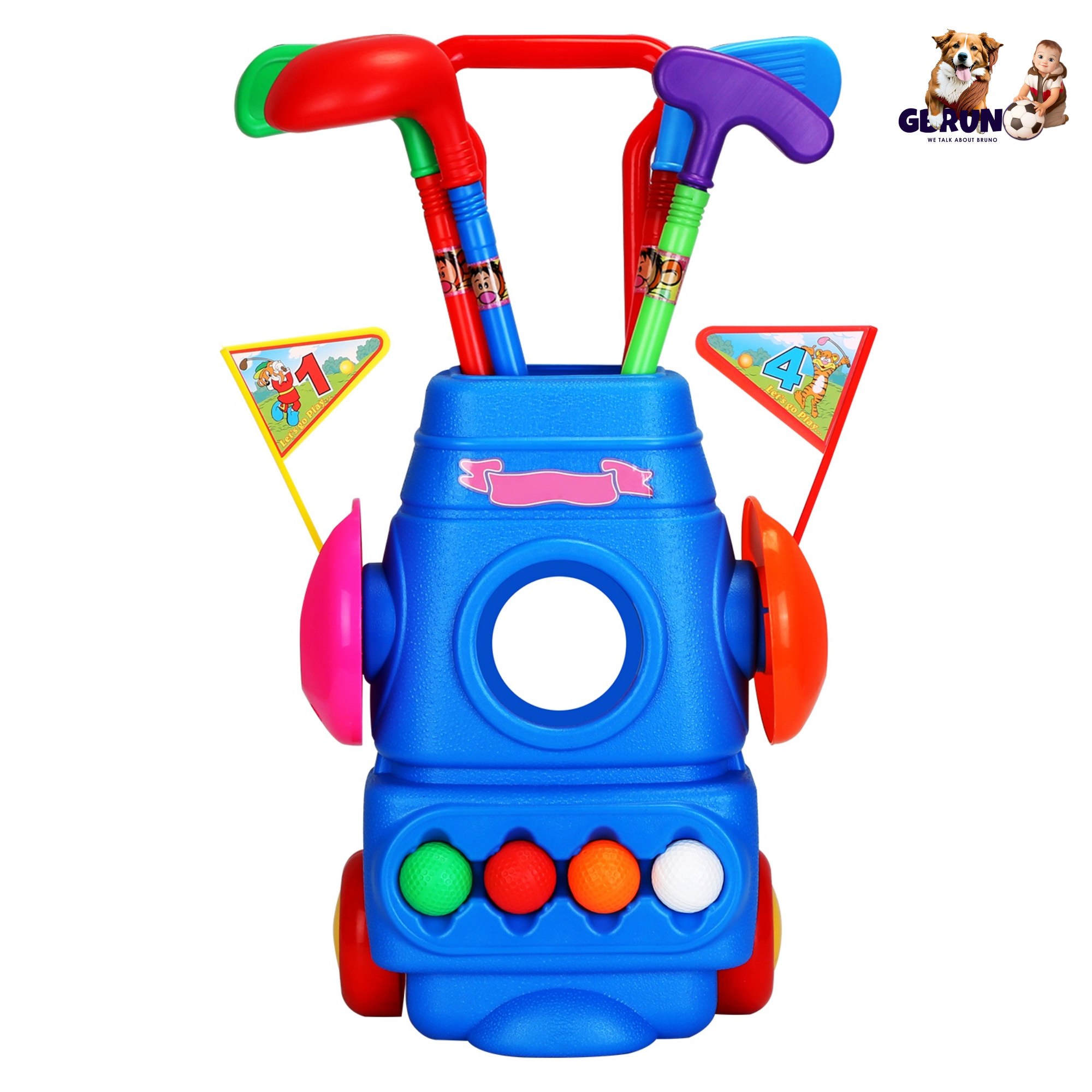 Toddler Golf Set with 4 Balls 4 Clubs 2 Holes 2 Flags Golf Cart Indoor Outdoor Golf Game Gift For 3-5 Years Old Kids