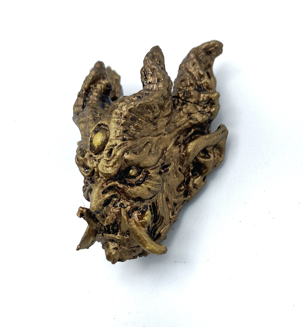 Oni Demon Head Magnet, Hand Painted Resin Sculpture | Mythic Fantasy Decor | Japanese Monster Magnet for Fantasy and Gothic Decor