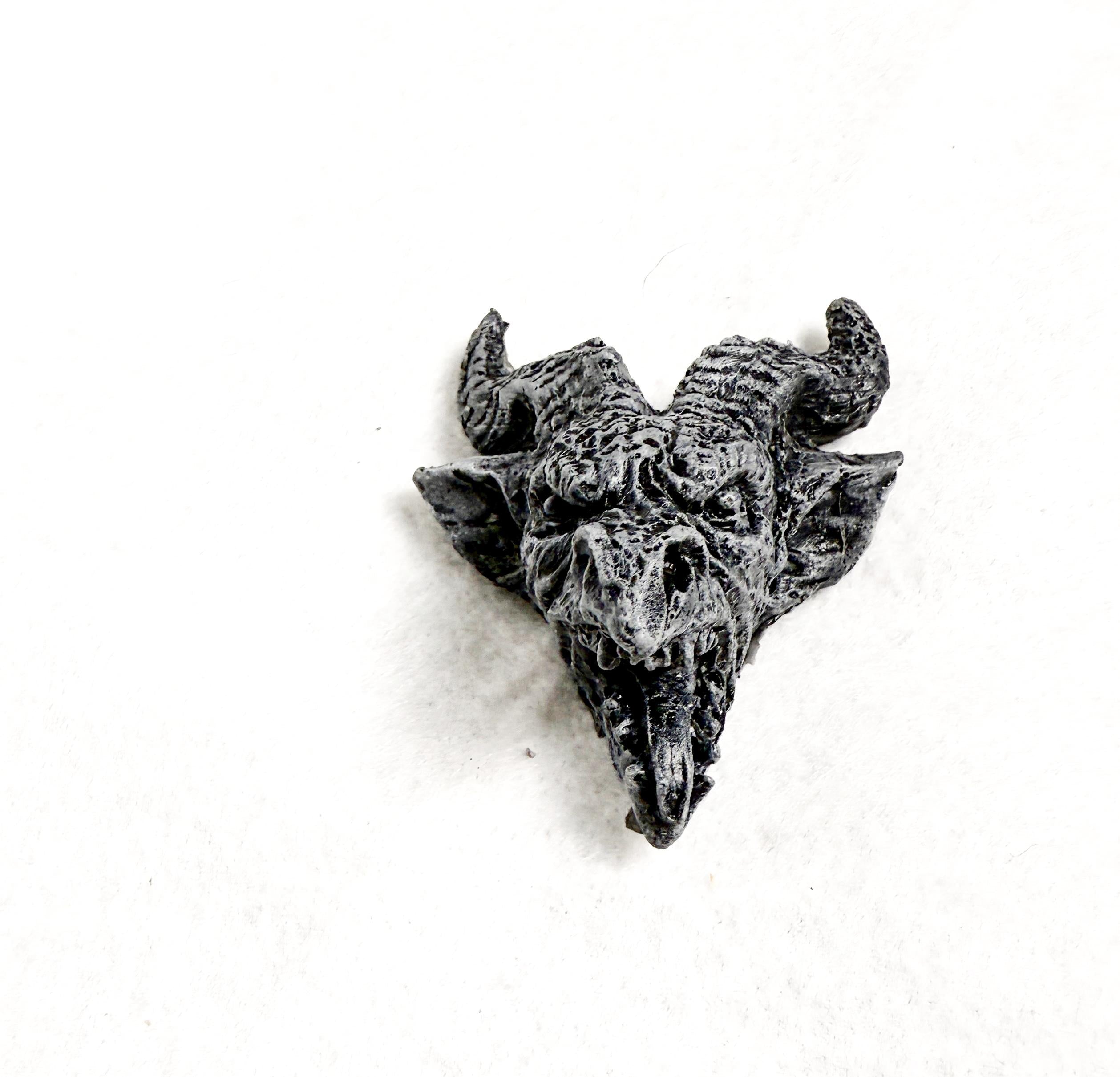 Gargoyle Magnet, Hand Painted Resin Sculpture | Gothic Fantasy Decor | Horned Demon Gargoyle Head Magnet for Fantasy and Gothic Decor