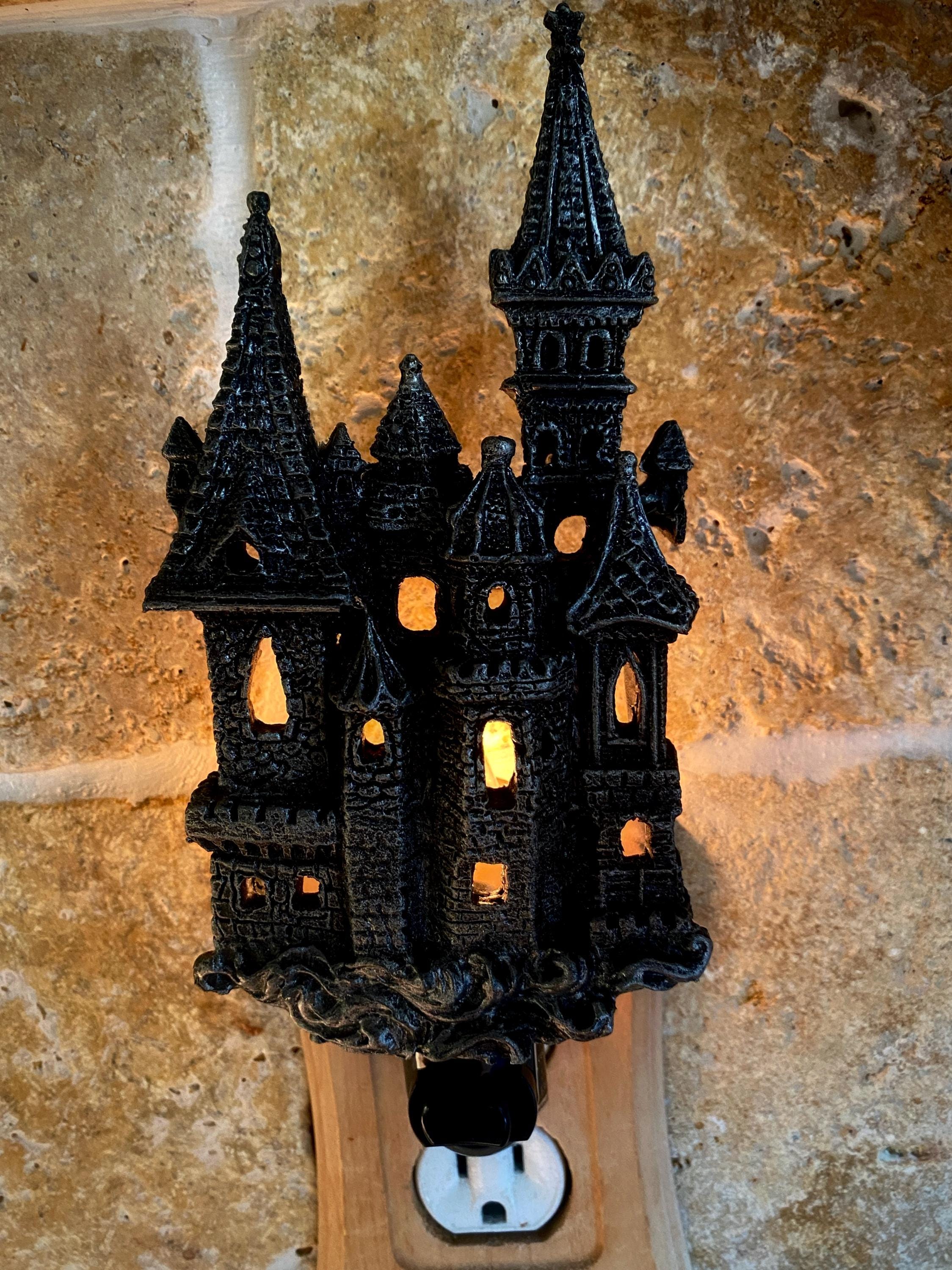Medieval Castle Nightlight, Hand Painted Resin Sculpture | Victorian Gothic Night Light | Castle Lighting for Gothic Fantasy Home Decor