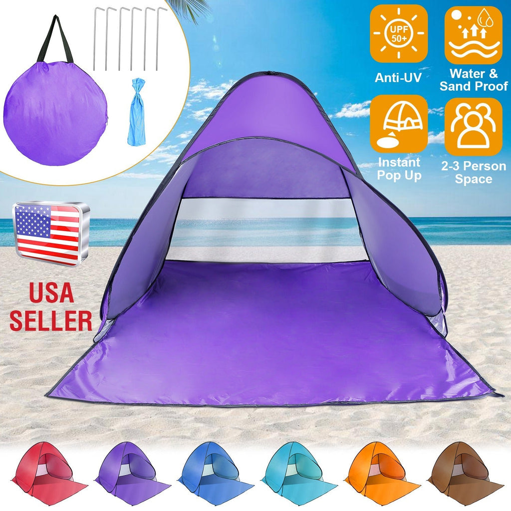 Pop Up Beach Tent Sun Shade Shelter Anti-UV Automatic Waterproof Tent Canopy for 2/3 Man w/ Net Window Storage Bag for Outdoor Beach Camping Fishing P