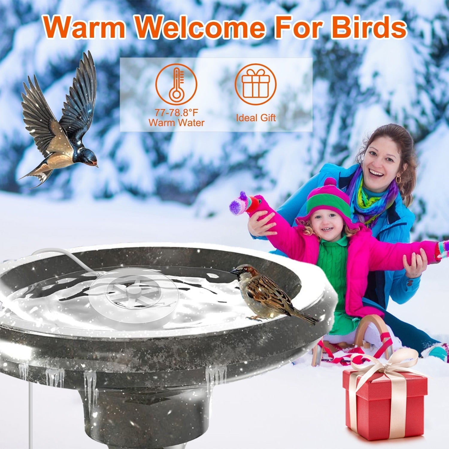 70W Outdoor Bird Bath Heater Winter Deicer with Thermostat, Auto Shutoff & Waterproof Design