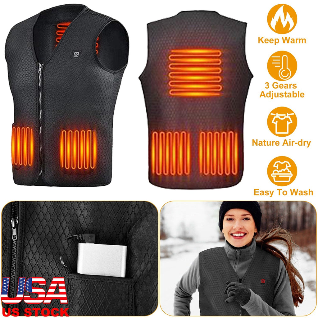 Heat Jacket Vest 3 Heating Gear Adjustable USB Heated Vest Warm Heat Coat Vest w/ 5 Heating Zones For Men Women Winter Outdoor Activity