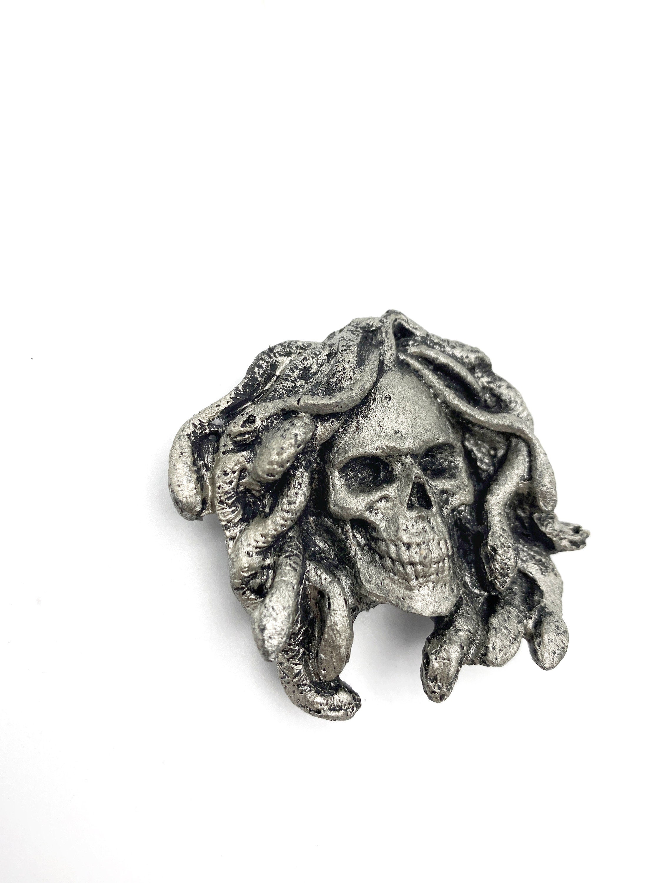 Medusa Skull Magnet, Hand Painted Resin Sculpture | Mythic Fantasy Decor | Medusa Skull Magnet for Fantasy and Gothic Decor