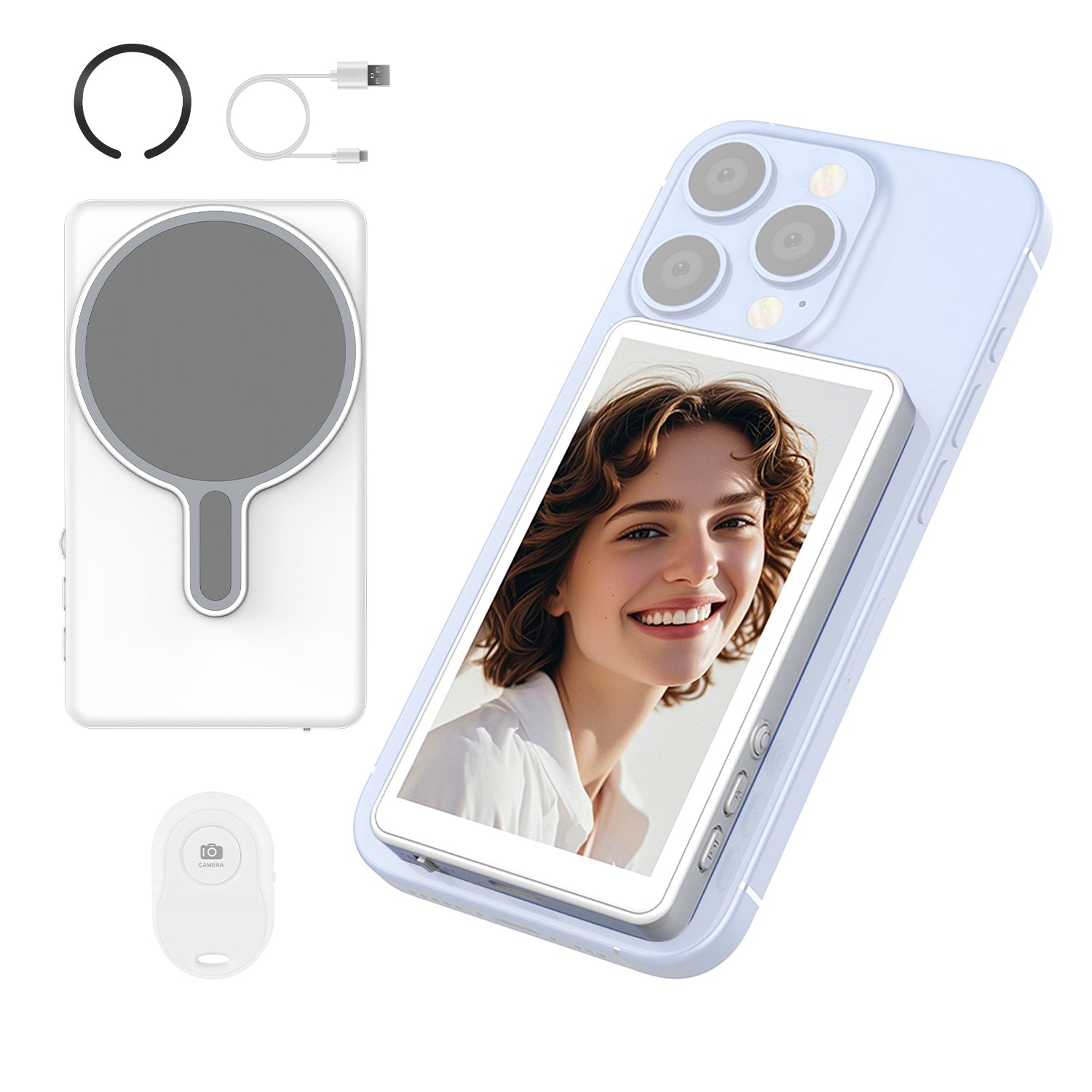 Vlog Selfie Monitor Screen Magnetic Rear Camera Phone Monitor Wireless Selfie Monitor Screen with 33FT Remote for Vlog Live Stream Compatible with IOS