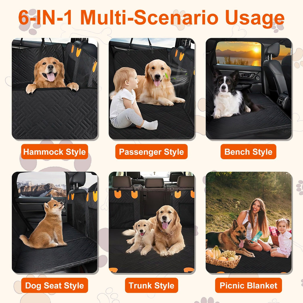 Dog Car Seat Cover For Back Seat Waterproof Oxford Cloth Seat Cover Hammock Non-Slip Scratchproof Back Seat Extender with Side Flap Mesh Window Storag