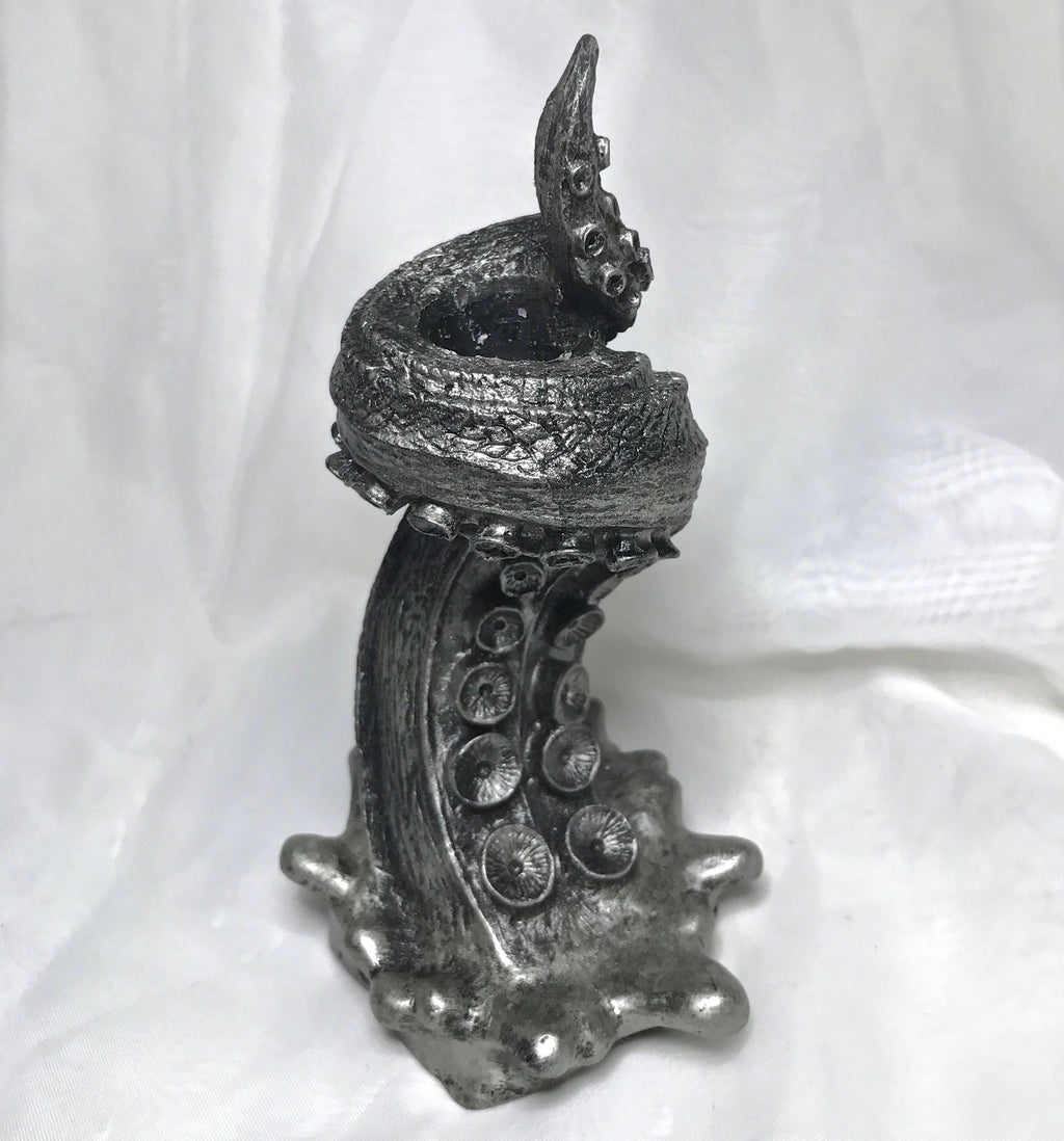 Tentacle Candlestick Holder, 6" Version, Resin Sculpture | Octopus Lovecraftian Tentacle Candle for Nautical Gift and Gothic Home Decor