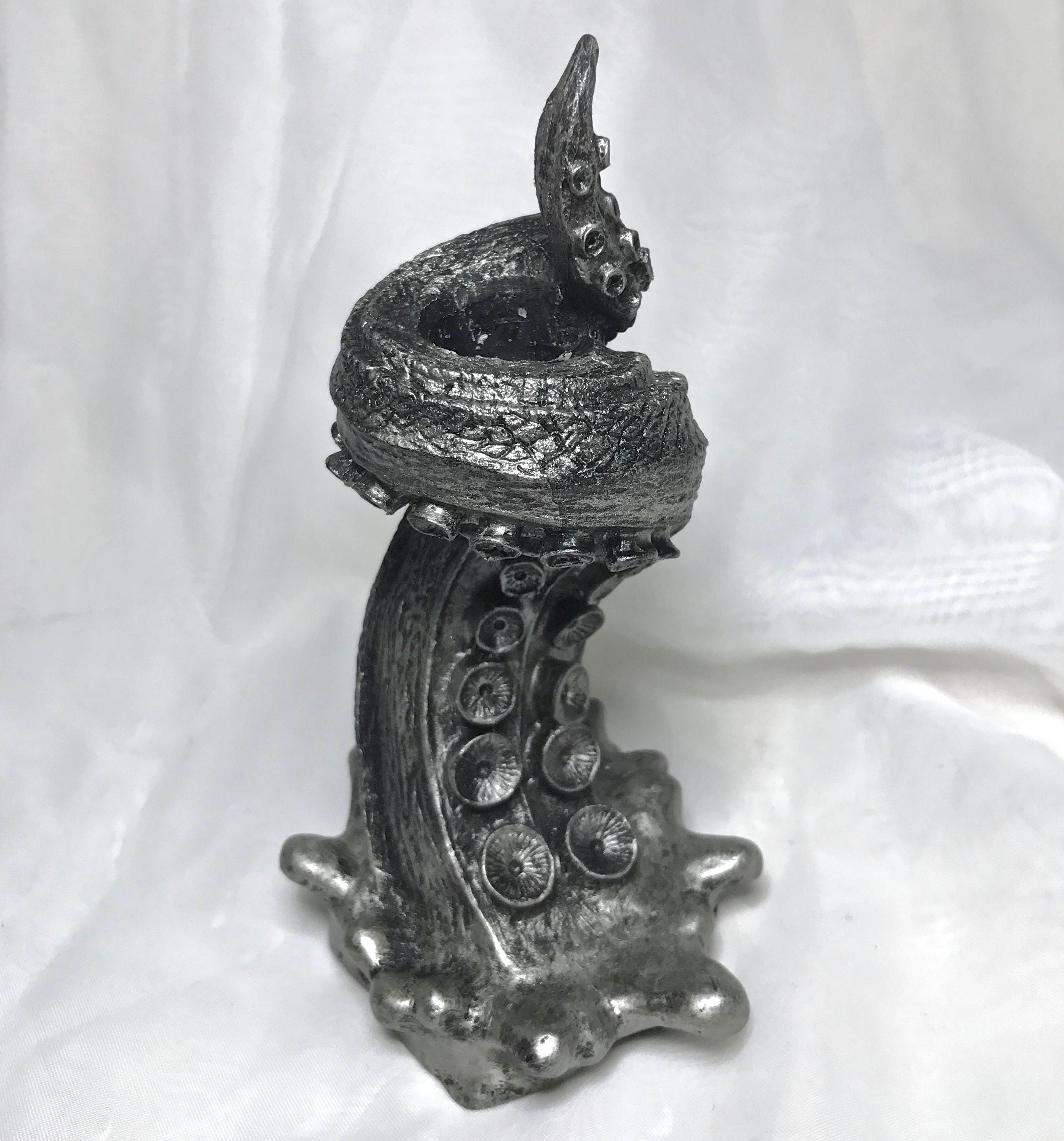 Tentacle Candlestick Holder, 6" Version, Resin Sculpture | Octopus Lovecraftian Tentacle Candle for Nautical Gift and Gothic Home Decor