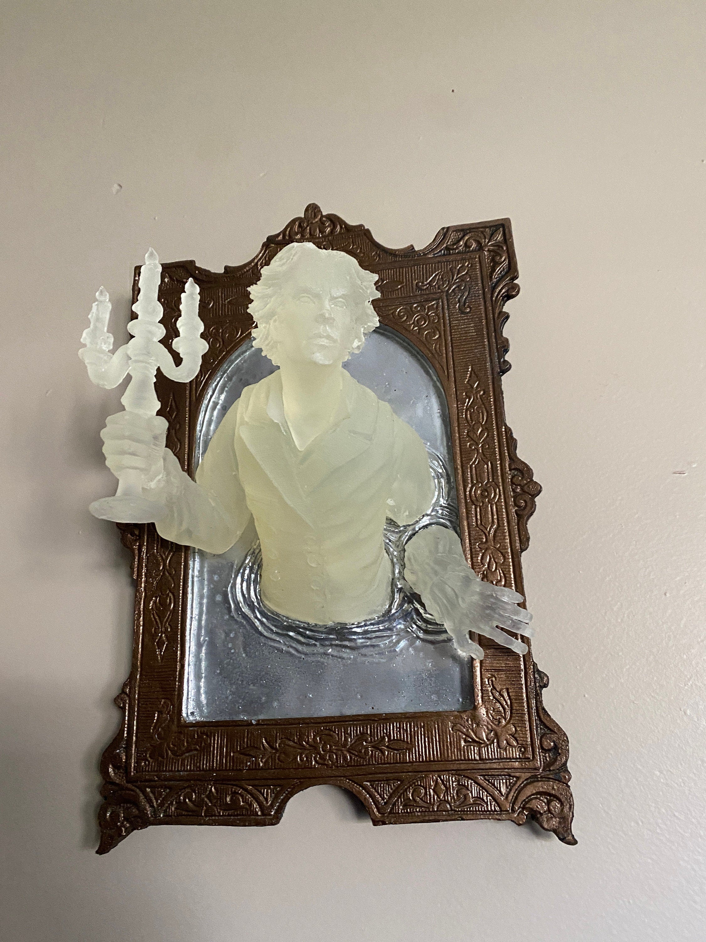 Gentleman Ghost in the Mirror Wall Plaque, Large Version, Glow in the Dark | Victorian Gothic Wall Art | for Halloween and Spooky Home Decor