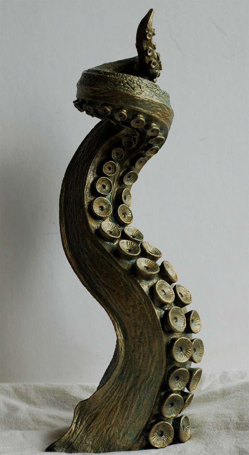 Tentacle Candlestick Holder, Hand Sculpted Resin Sculpture | Octopus Lovecraftian Tentacle Candle for Nautical Gift and Gothic Home Decor