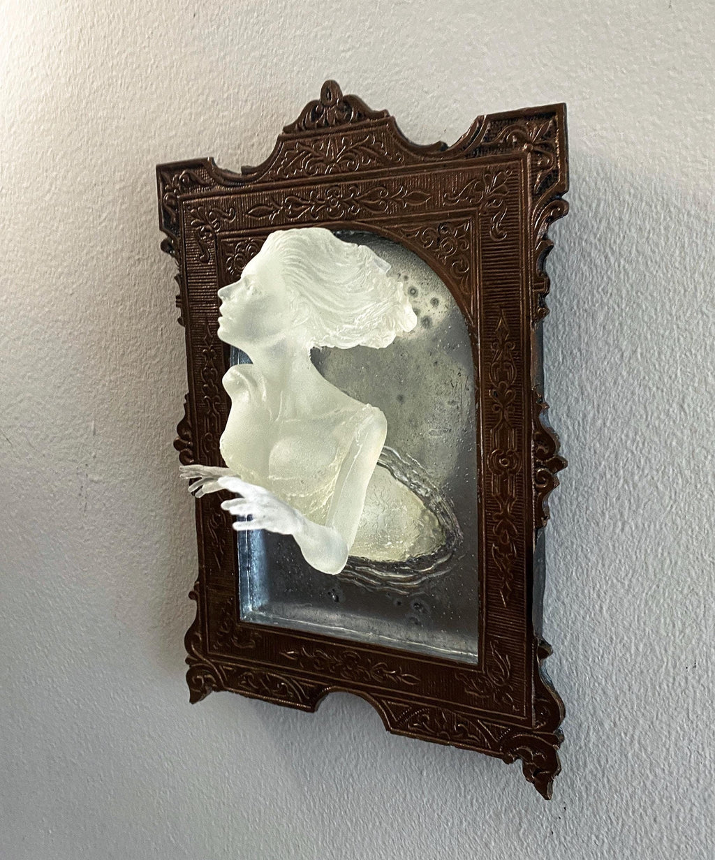 Ghost in the Mirror Wall Plaque, Glow in the Dark Resin | Victorian Gothic Haunted Wall Art |  Gift for Halloween and Spooky Home Decor