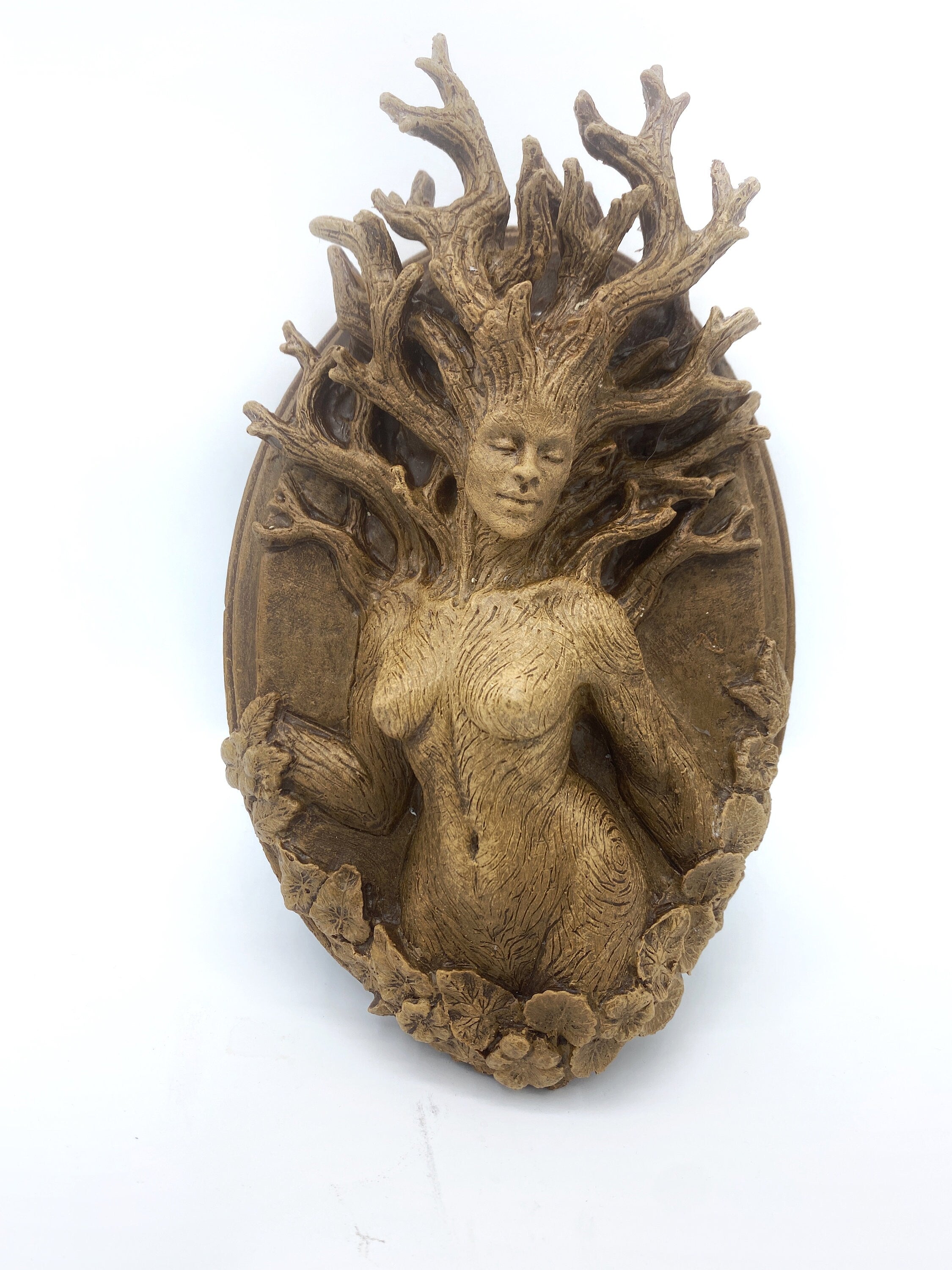 Dryad Wall Plaque, Hand Painted Resin Sculpture | Mythic Forest Creature Wall Art | Woodland Goddess Wall Plaque for Nature Lovers