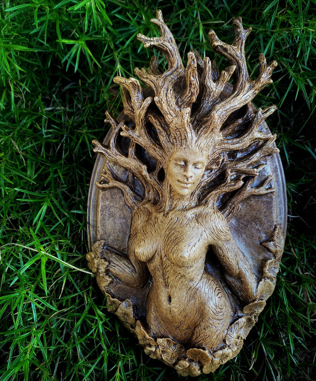 Dryad Wall Plaque, Hand Painted Resin Sculpture | Mythic Forest Creature Wall Art | Woodland Goddess Wall Plaque for Nature Lovers