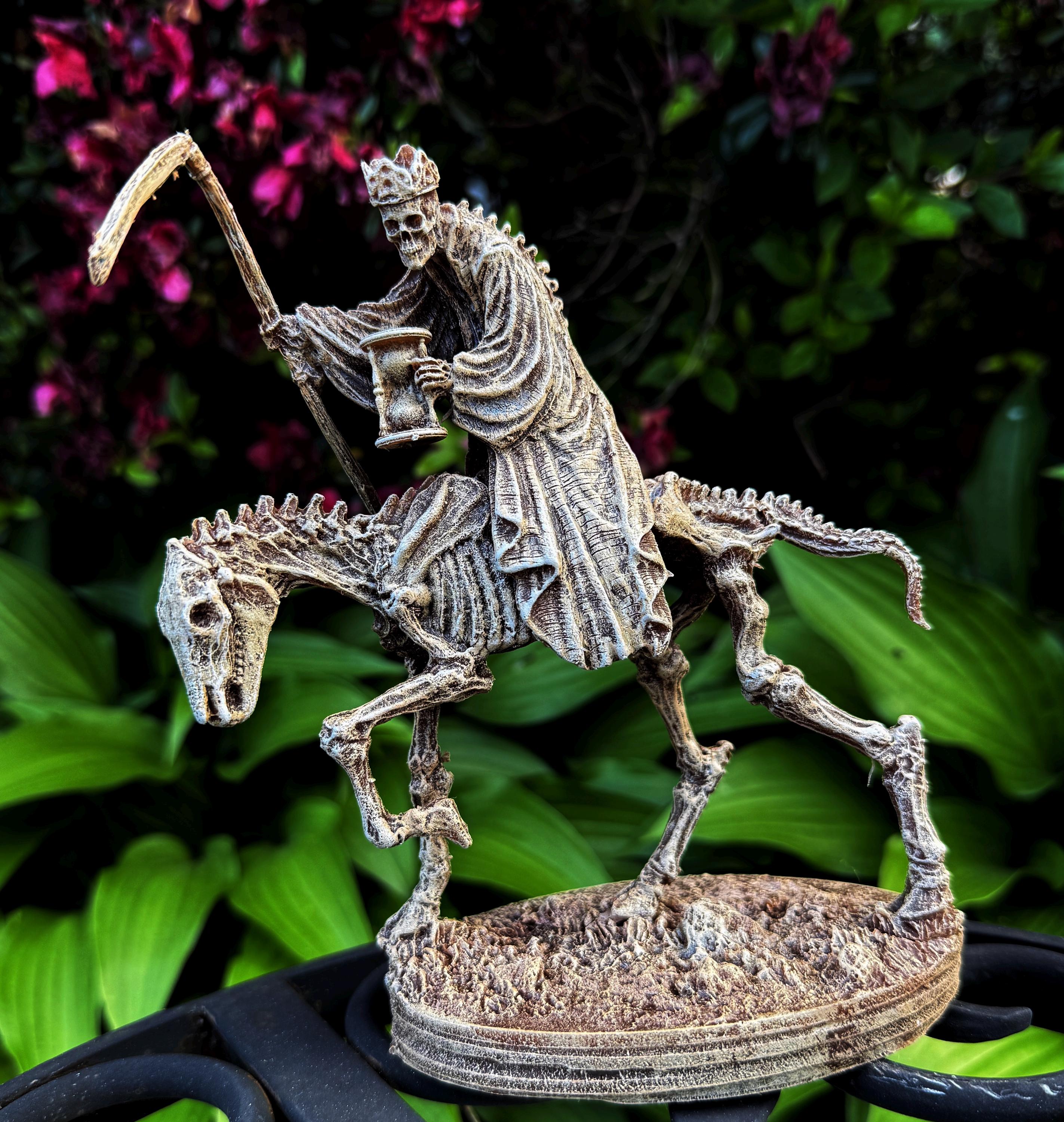 Triumph of Death: Grim Reaper on Skeletal Horse Statue, Hand Painted Resin Figurine, Horror Art |Gift for Gothic and Dark Fantasy Collectors