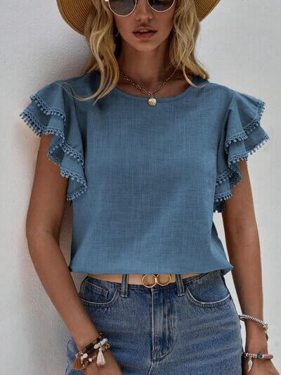 Denise Ruffle Cap Sleeve Blouse – Elegant Top for Work & Everyday