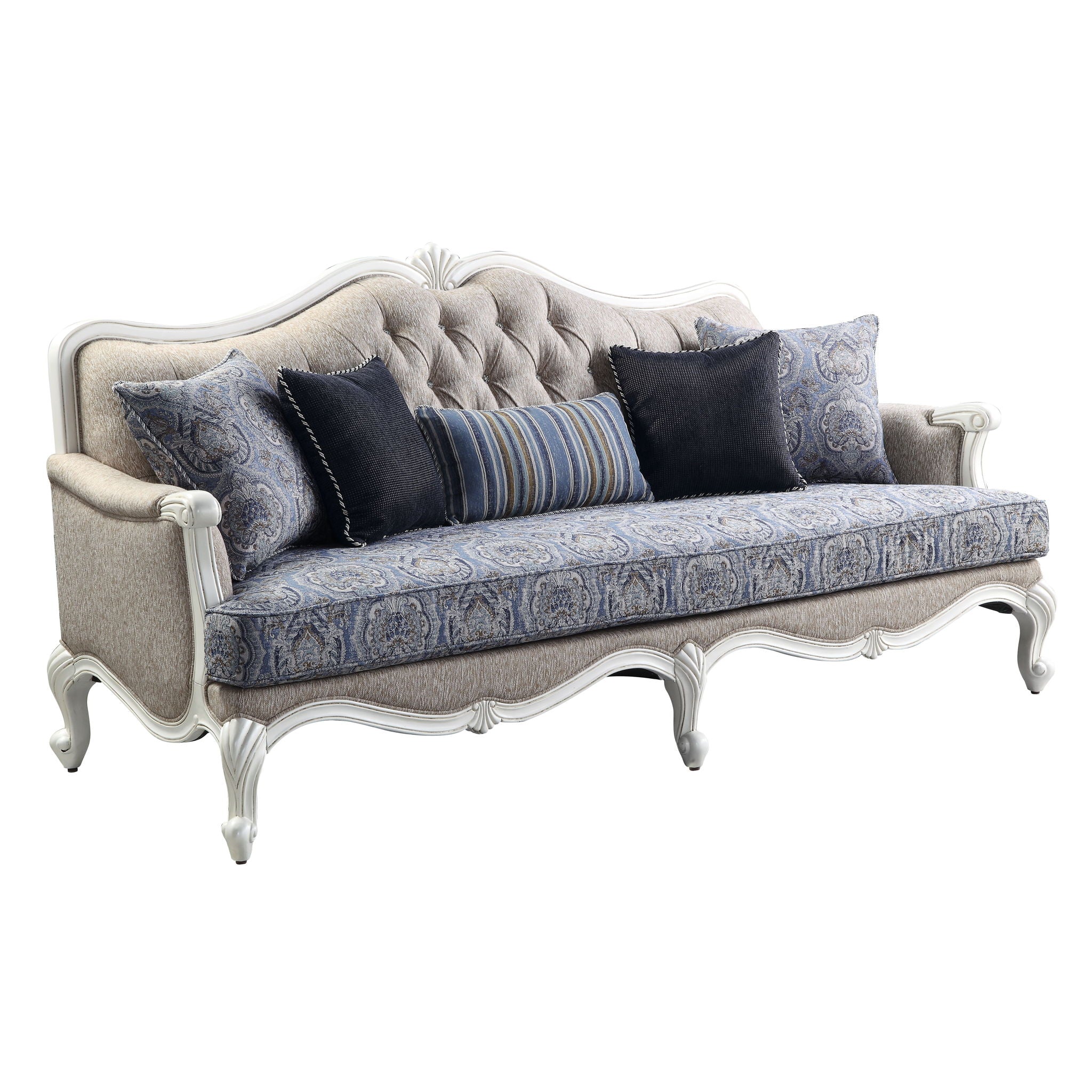 Ciddrenar - Sofa With 5 Pillows - Fabric & White